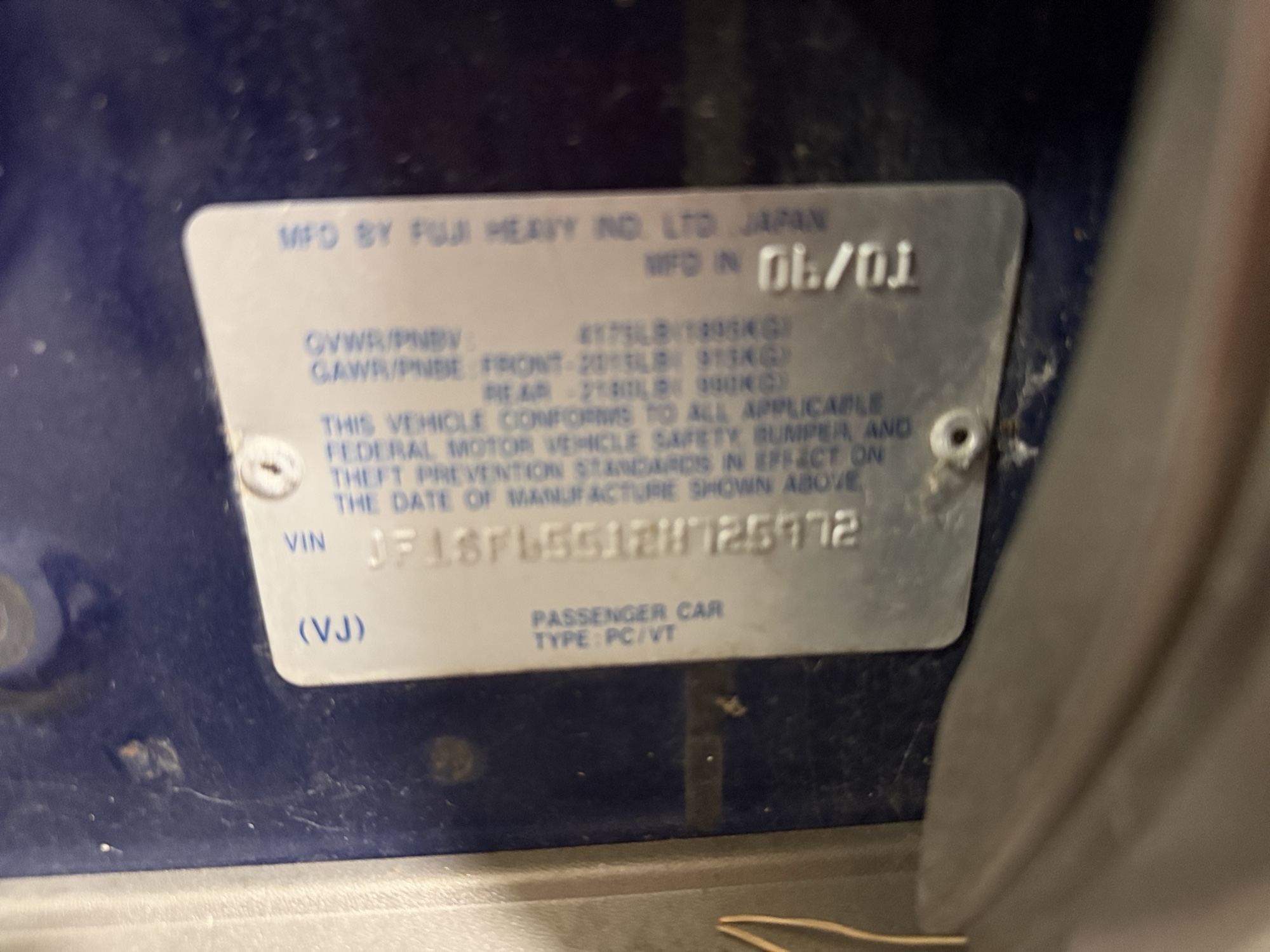 2002 subaru forester s with 147178 miles for sale near elk-river, minnesota 106294_47_door_vin_sticker.jpg