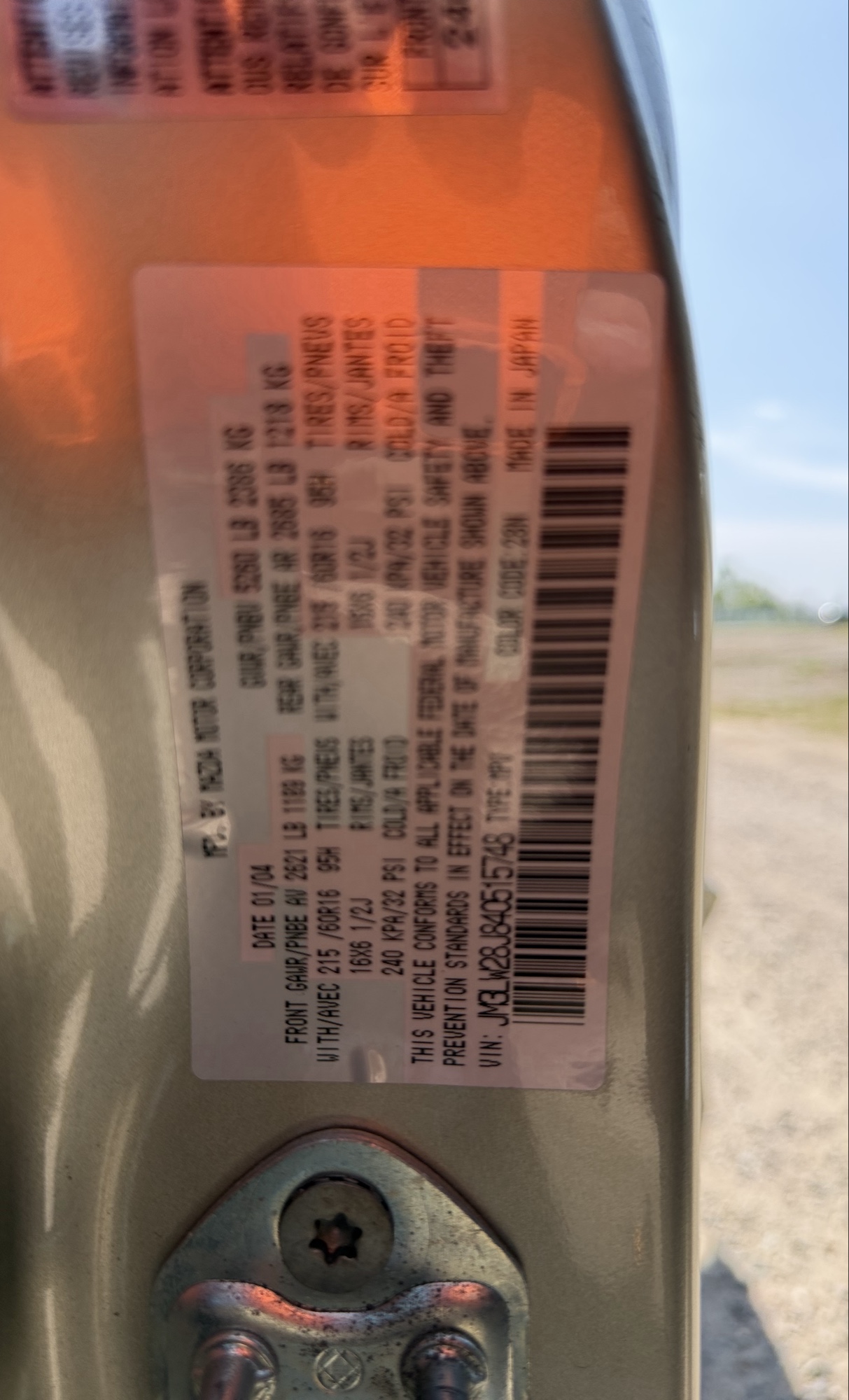 2004 mazda mpv lx with 94040 miles for sale near elk-river, minnesota 106309_47_door_vin_sticker.jpg