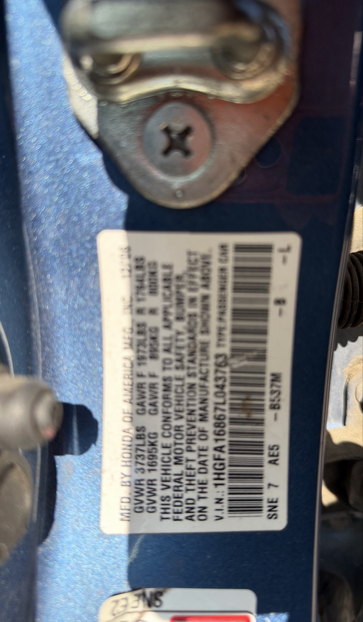2007 honda civic ex-sedan-at with 227422 miles for sale near elk-river, minnesota 106315_47_door_vin_sticker.jpg