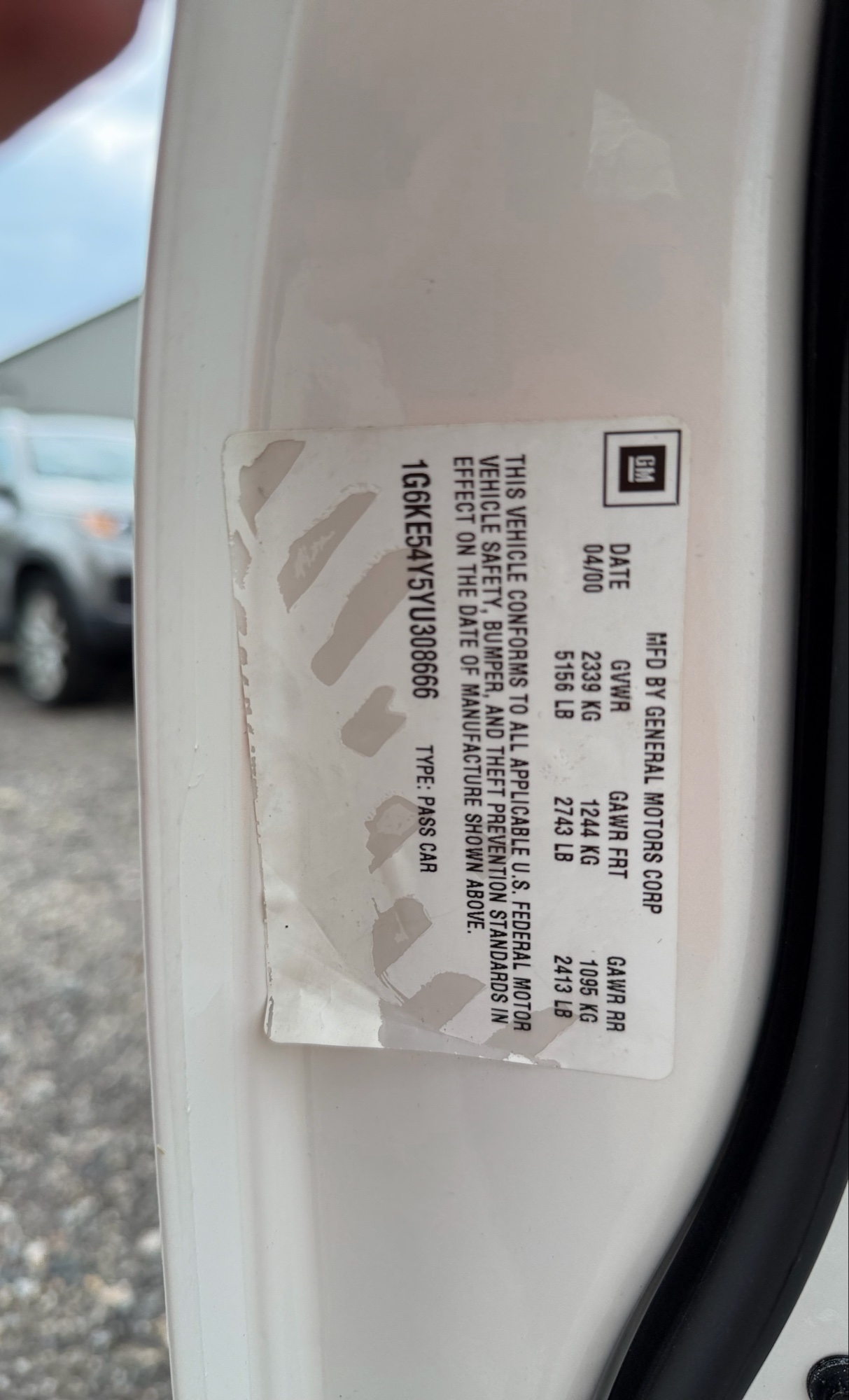 2000 cadillac deville dhs with 89472 miles for sale near elk-river, minnesota 106320_47_door_vin_sticker.jpg