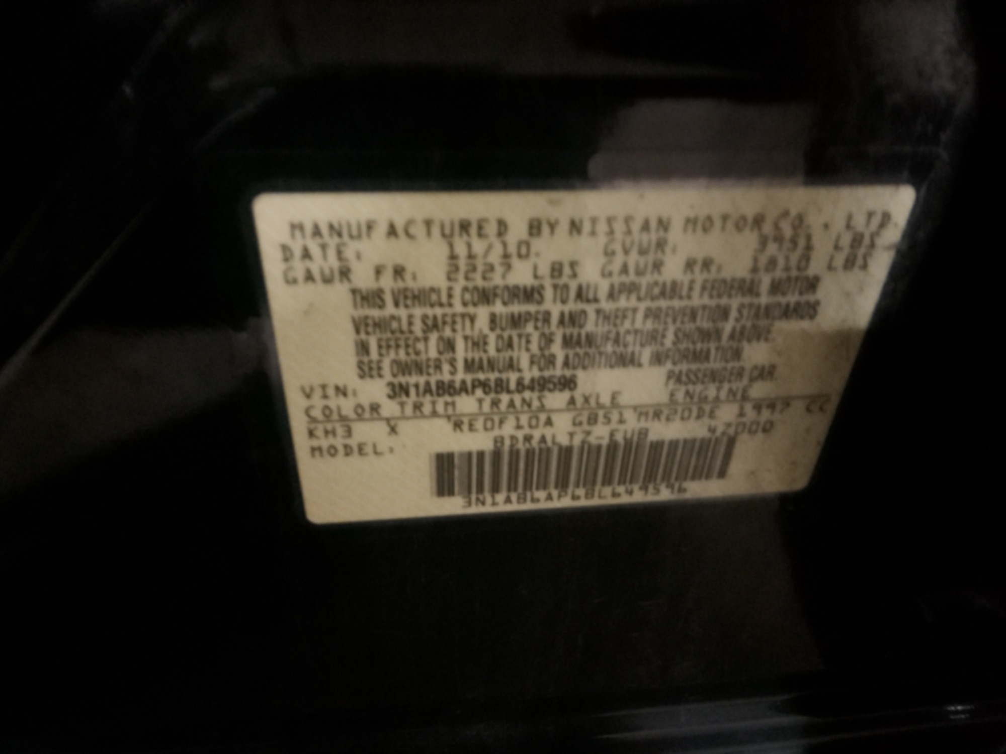 2011 nissan sentra with 198610 miles for sale near elk-river, minnesota 106335_47_door_vin_sticker.jpg