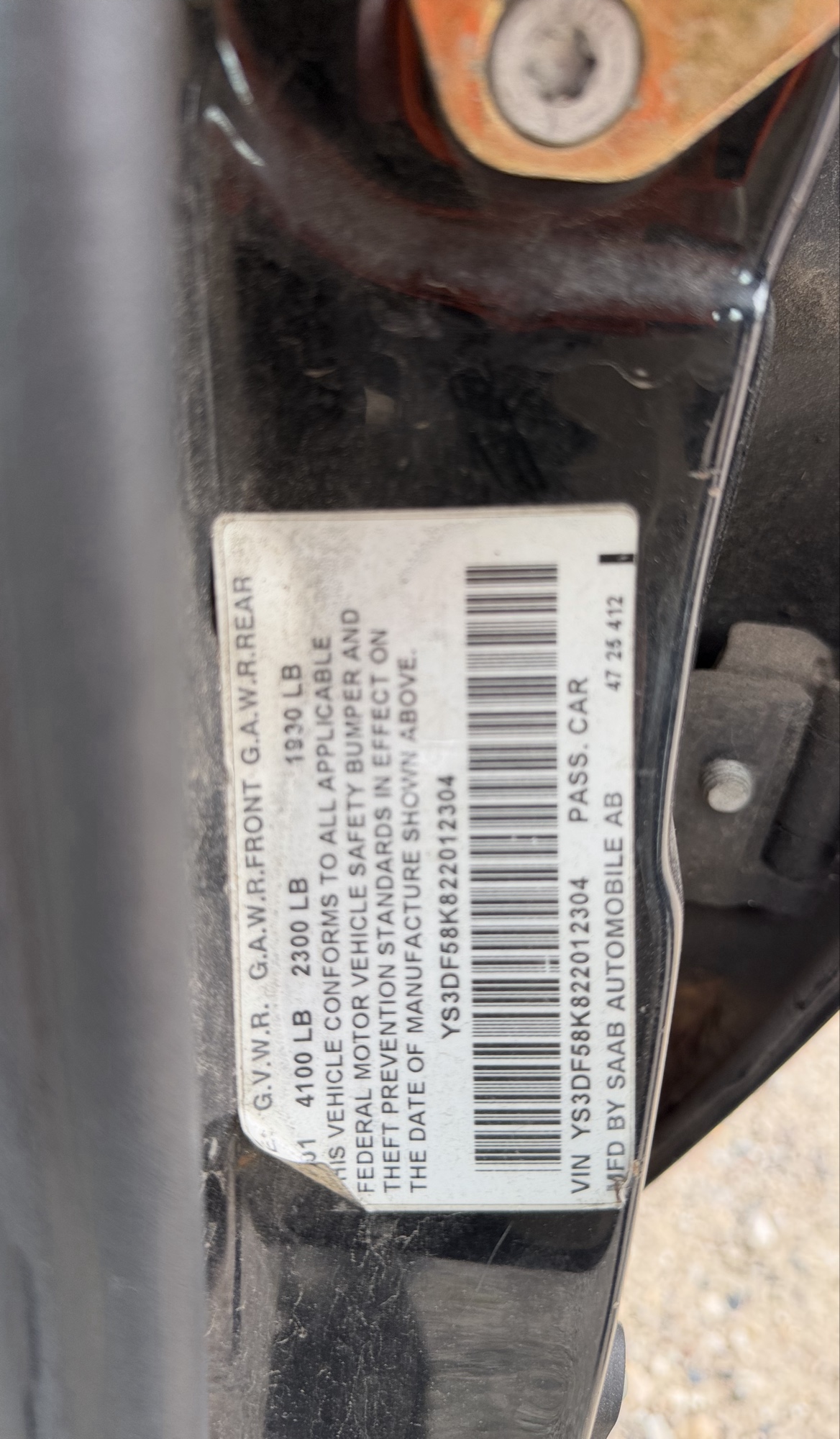 2002 saab 9-3 se-5-door with 195857 miles for sale near elk-river, minnesota 106339_47_door_vin_sticker.jpg