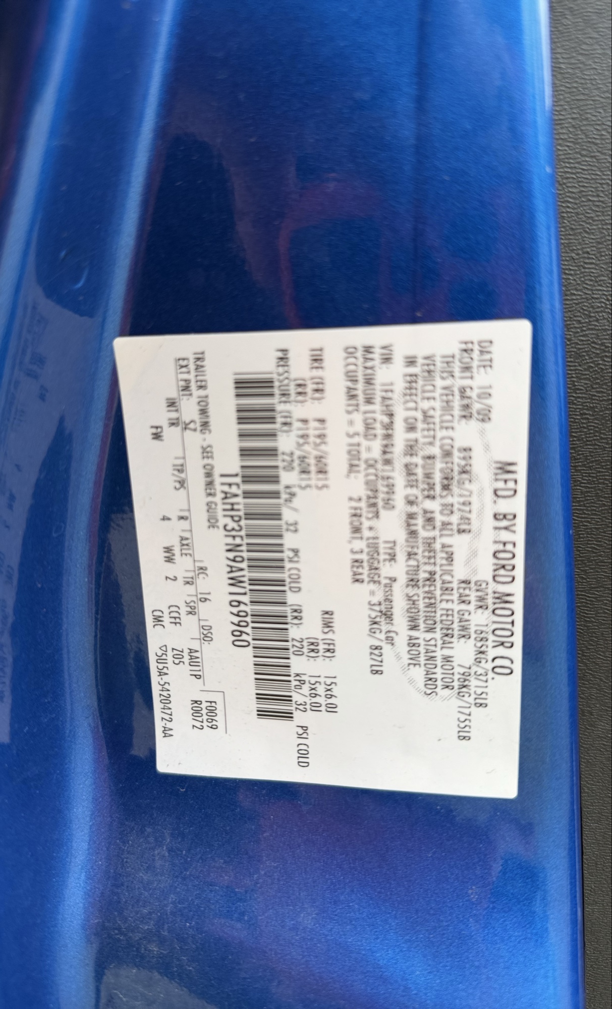 2010 ford focus se-sedan with 110880 miles for sale near elk-river, minnesota 106344_47_door_vin_sticker.jpg