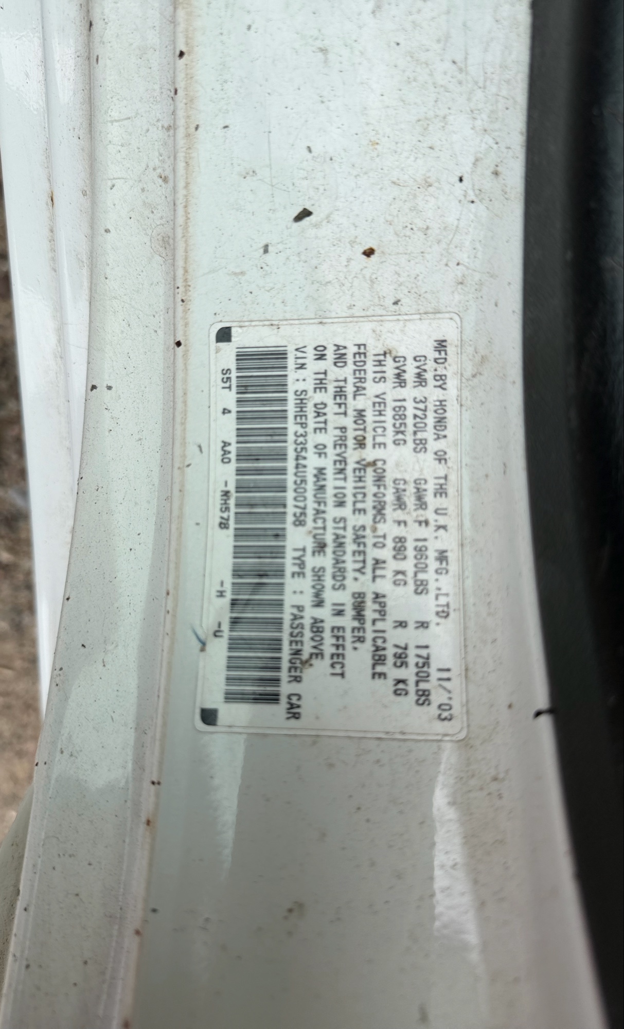2004 honda civic si with 213892 miles for sale near elk-river, minnesota 106347_47_door_vin_sticker.jpg