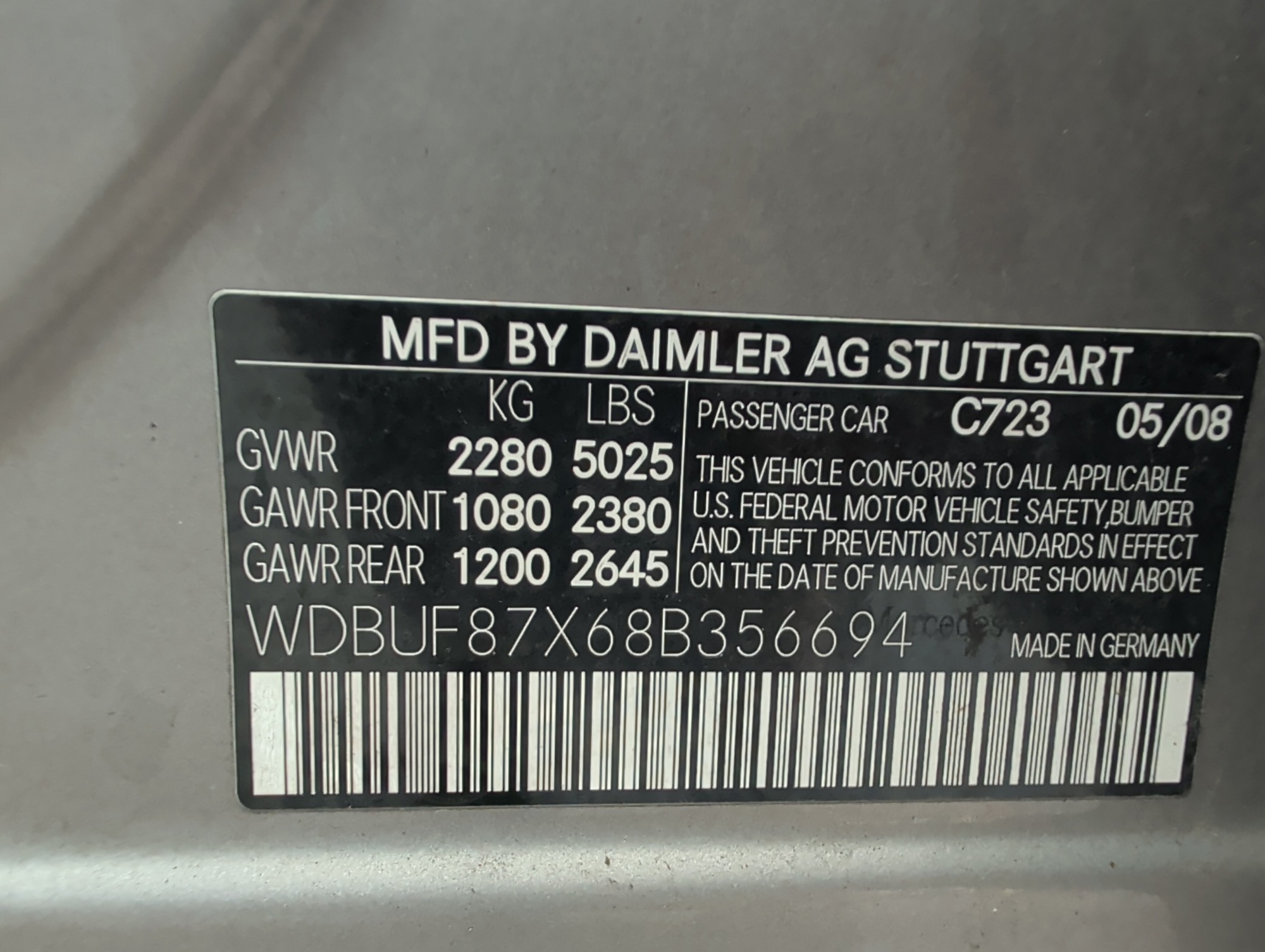 2008 mercedes-benz e-class e350-luxury with 81172 miles for sale near elk-river, minnesota 106365_47_door_vin_sticker.jpg