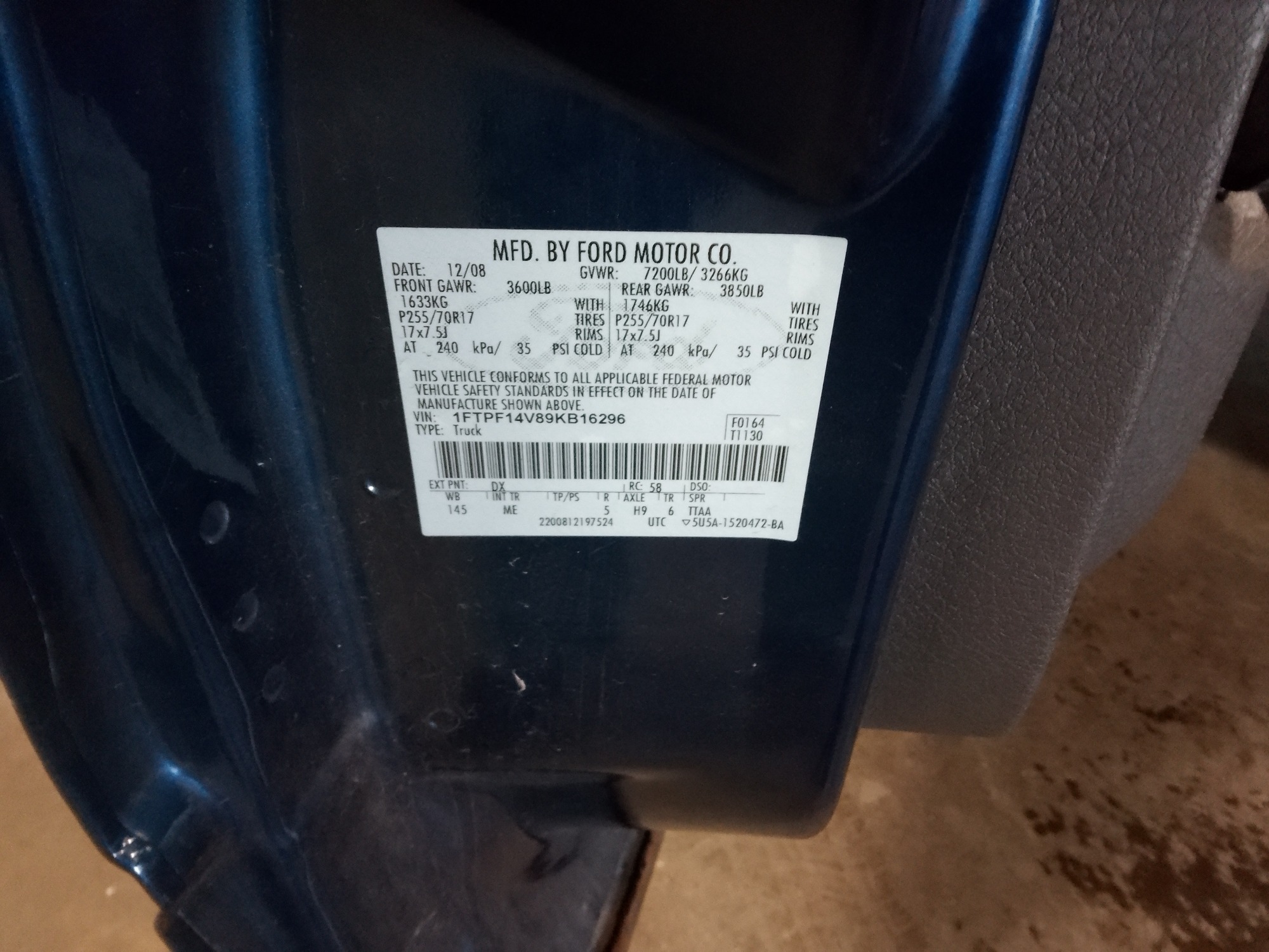 2009 ford f-150 with 94487 miles for sale near elk-river, minnesota 106366_47_door_vin_sticker.jpg