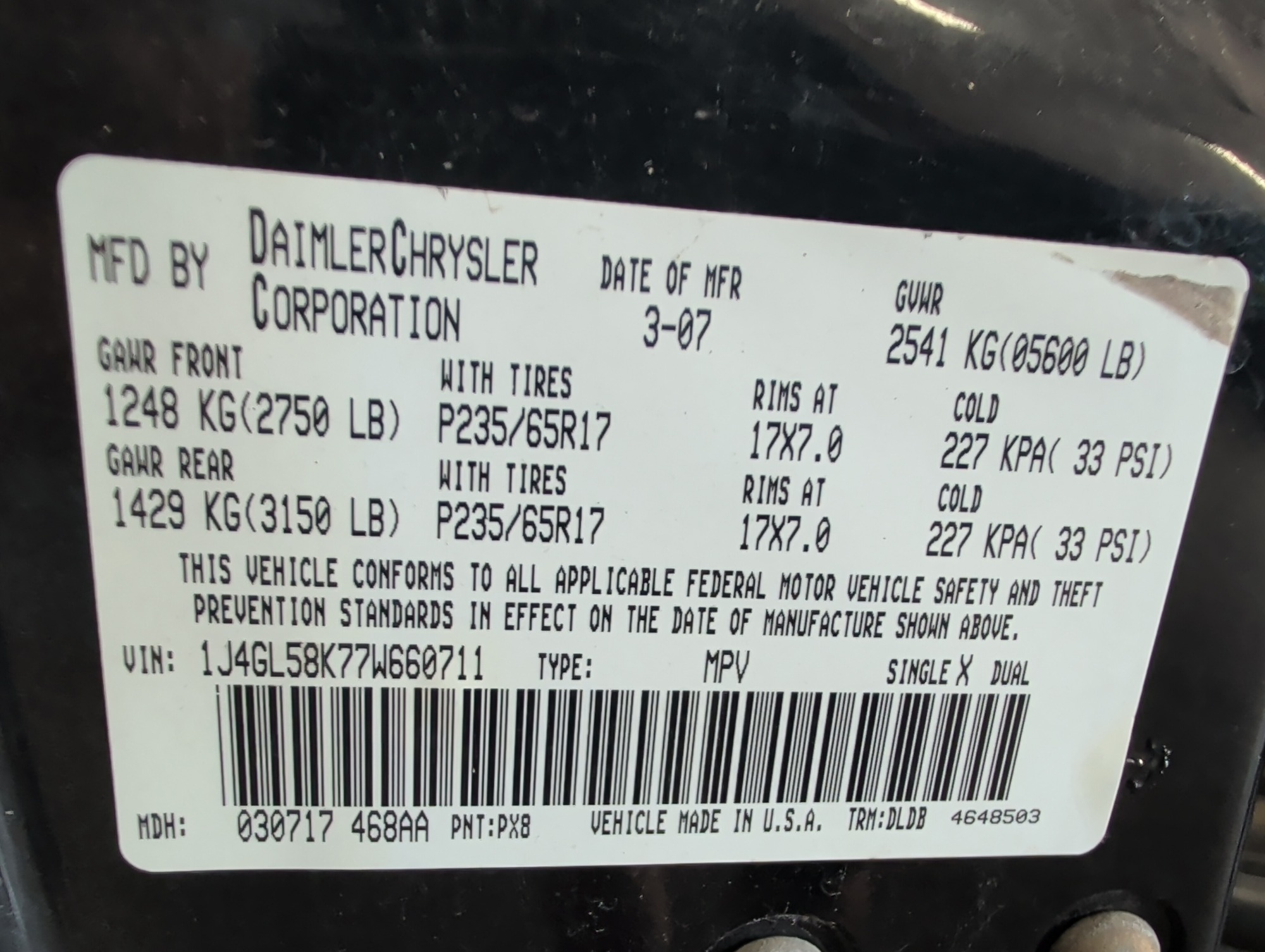 2007 jeep liberty limited-4wd with 169092 miles for sale near elk-river, minnesota 106389_47_door_vin_sticker.jpg