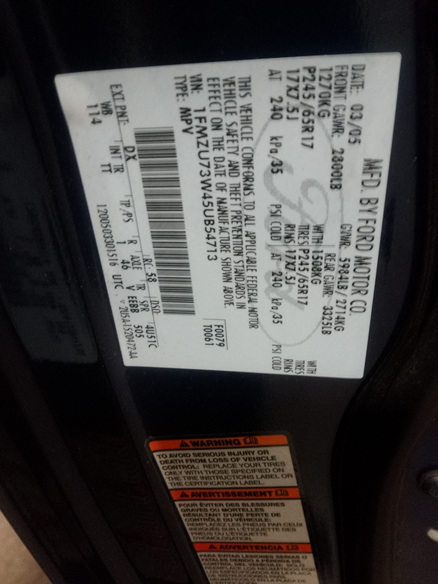 2005 ford explorer xlt-4.6l-4wd with 245386 miles for sale near elk-river, minnesota 106390_47_door_vin_sticker.jpg