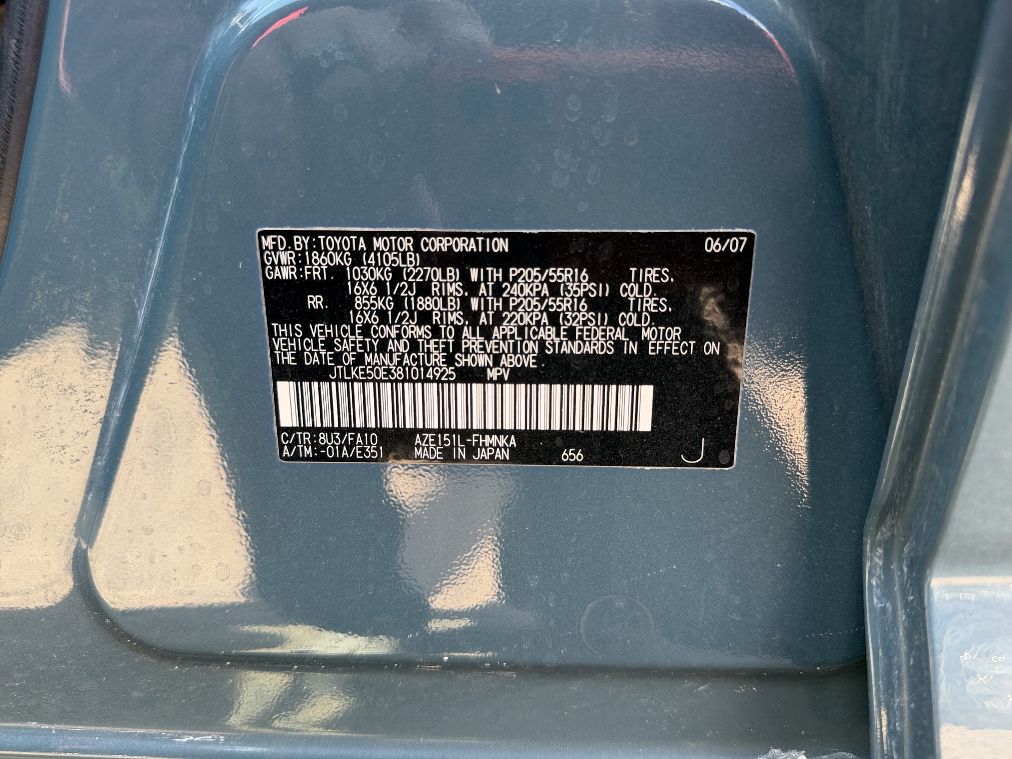2008 scion xb with 101491 miles for sale near elk-river, minnesota 106399_47_door_vin_sticker.jpg