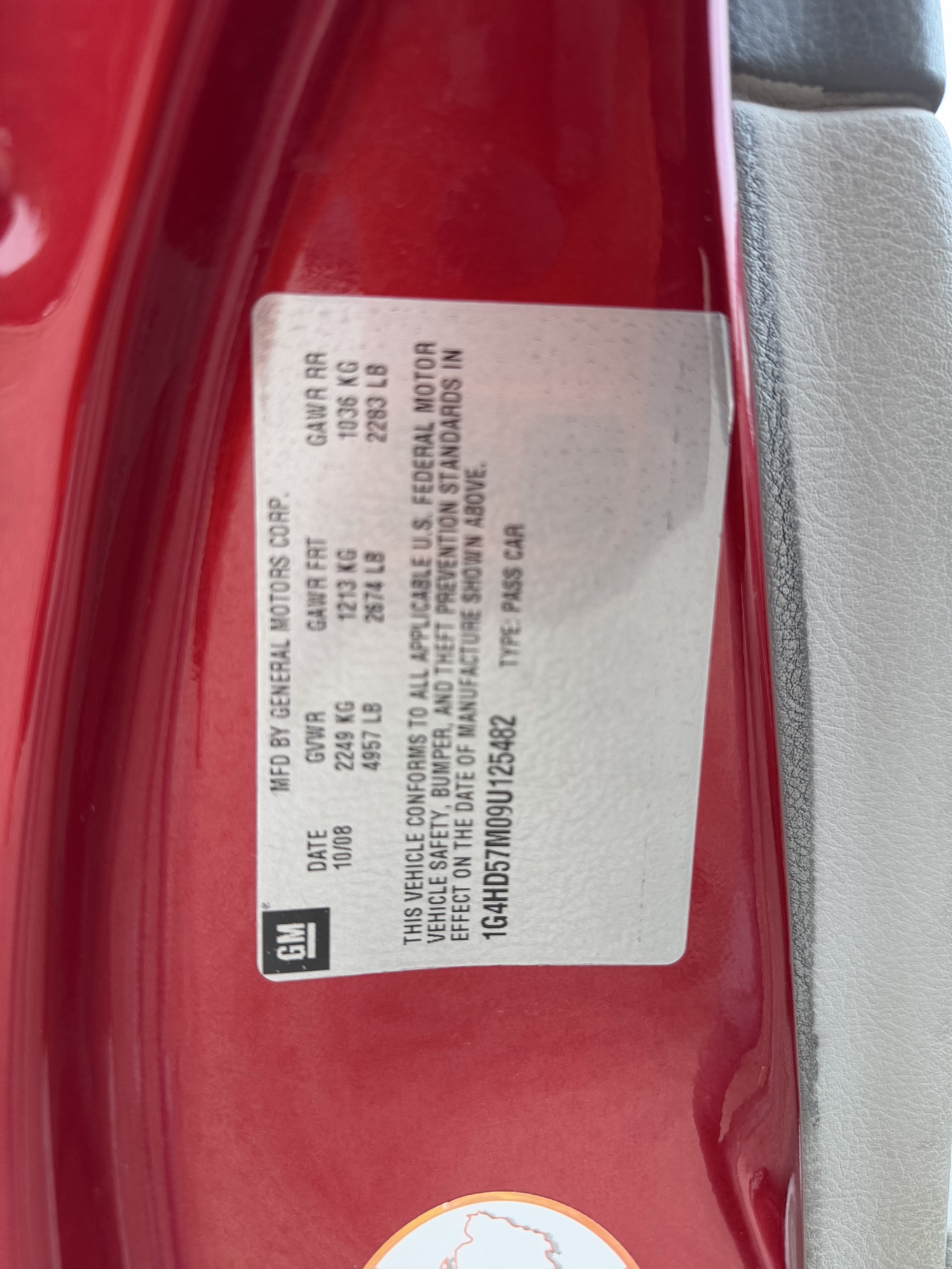2009 buick lucerne cxl1 with 214213 miles for sale near elk-river, minnesota 106412_47_door_vin_sticker.jpg