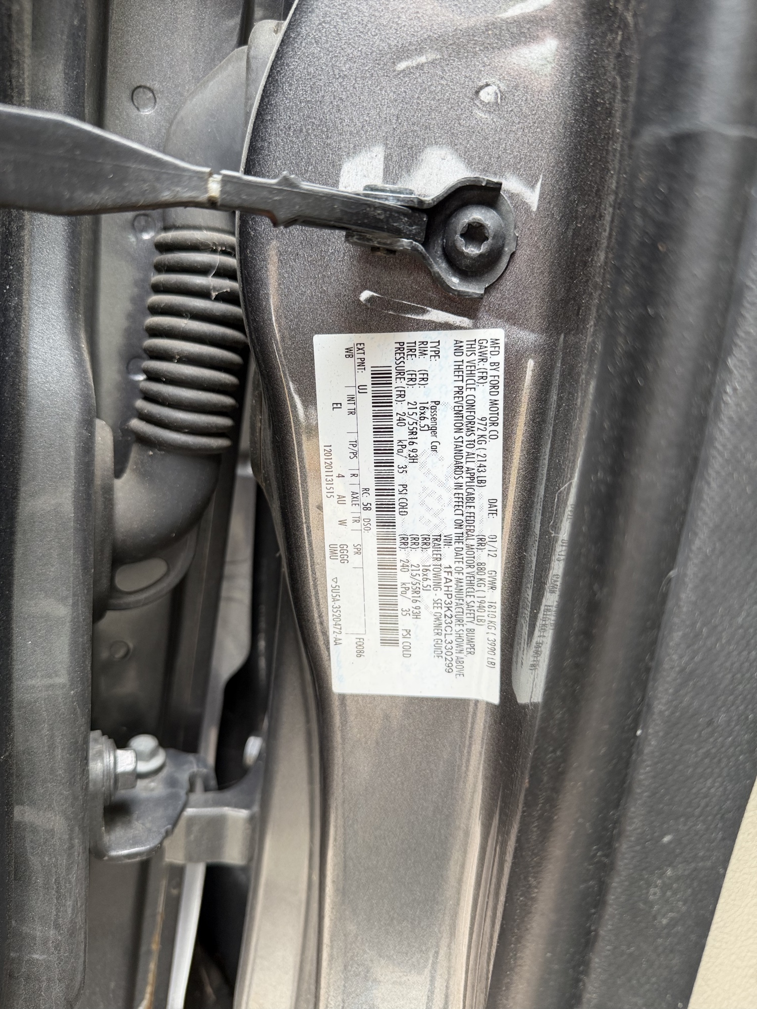 2012 ford focus se with 200341 miles for sale near elk-river, minnesota 106416_47_door_vin_sticker.jpg