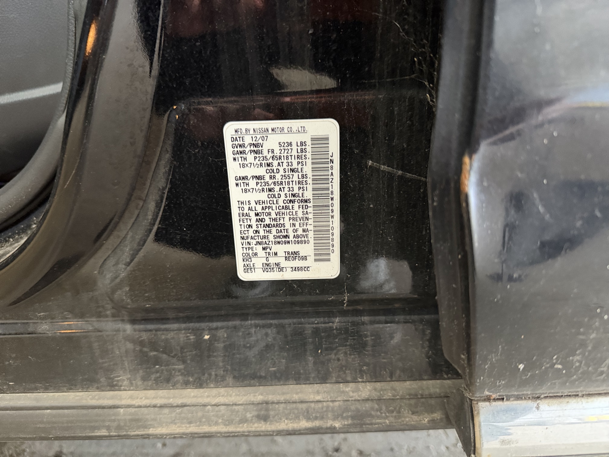 2009 nissan murano s-awd with 178430 miles for sale near elk-river, minnesota 106440_47_door_vin_sticker.jpg