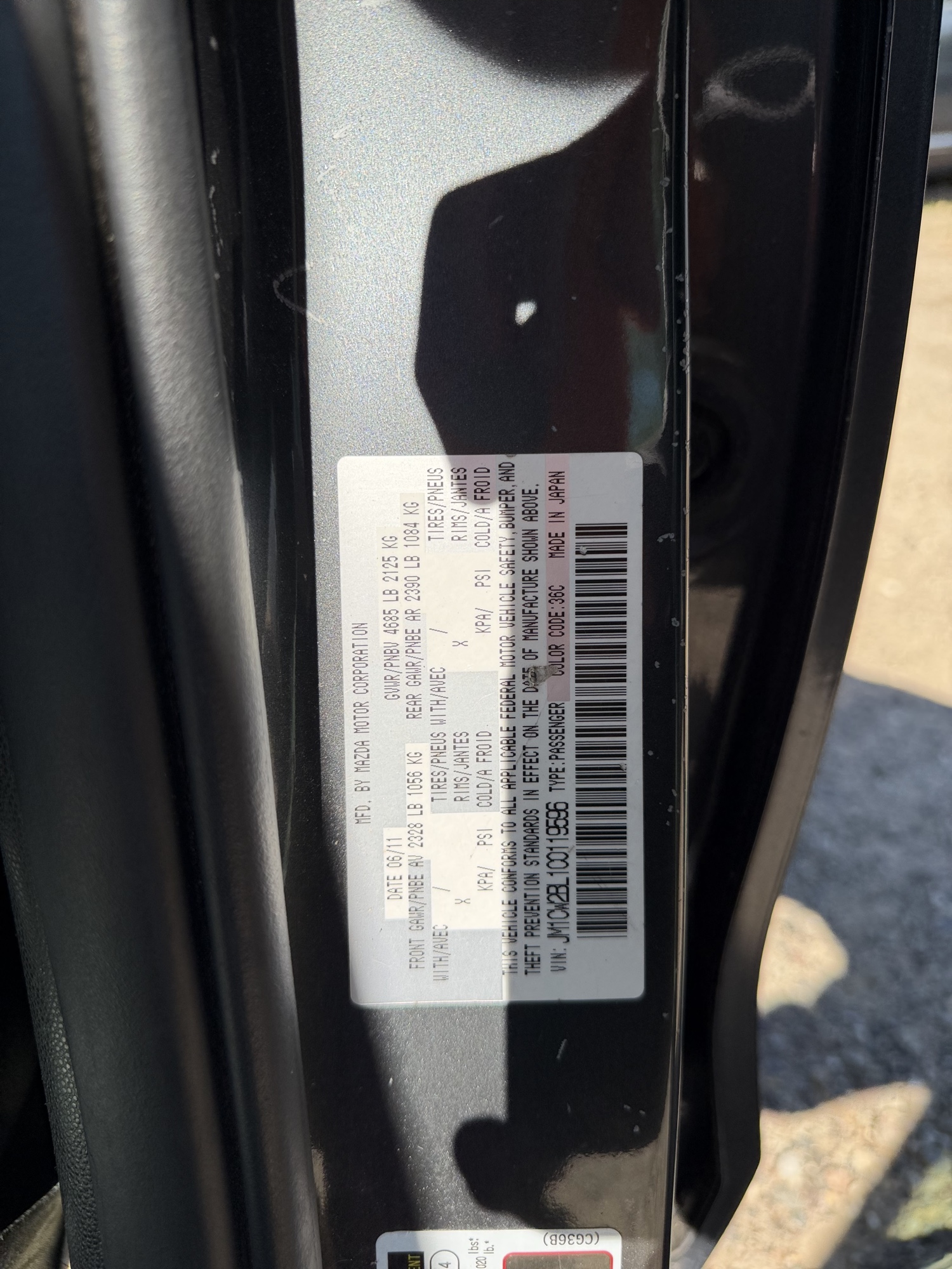 2012 mazda mazda5 sport with 102456 miles for sale near elk-river, minnesota 106470_47_door_vin_sticker.jpg