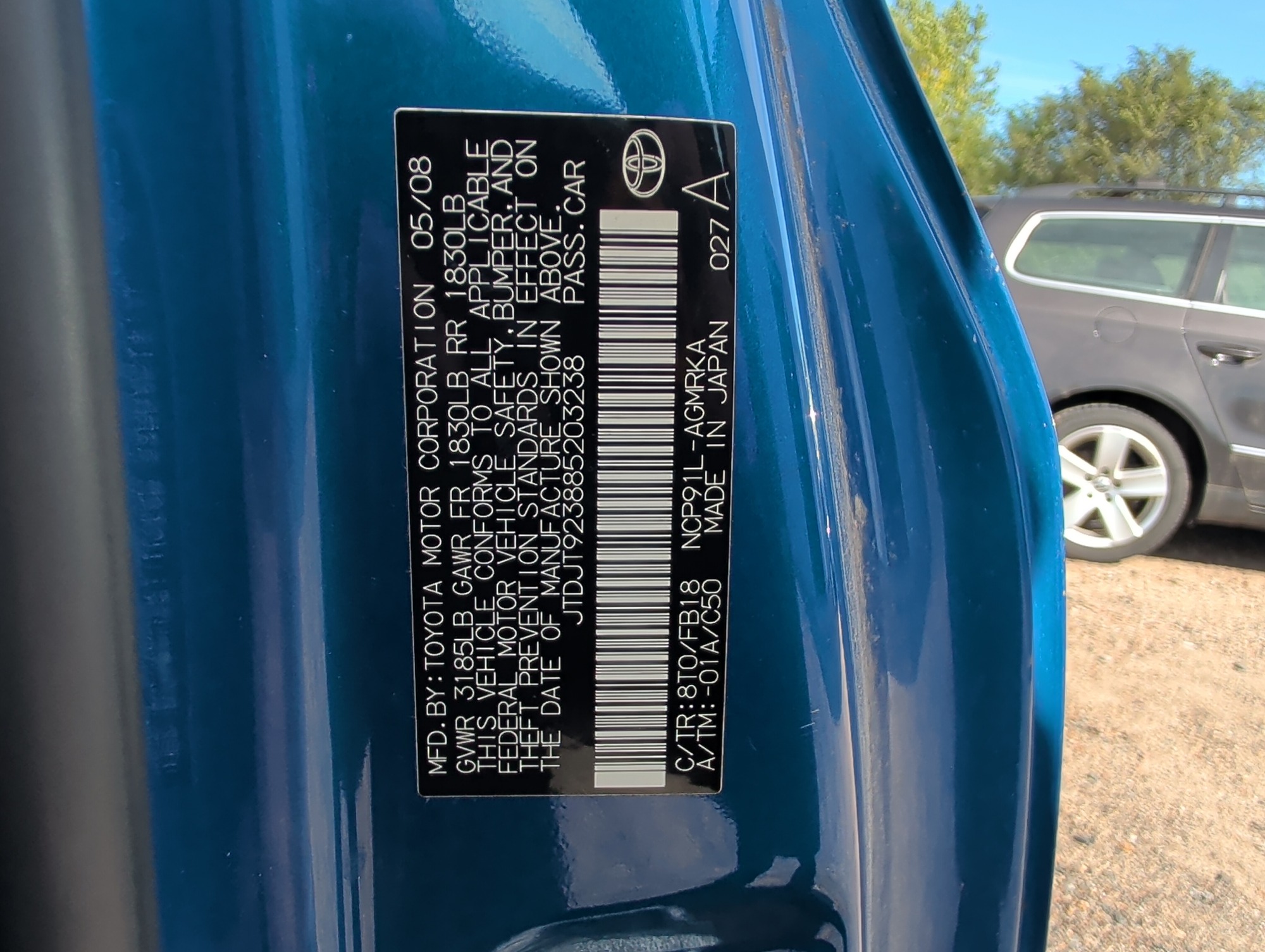 2008 toyota yaris liftback with 125476 miles for sale near elk-river, minnesota 106476_47_door_vin_sticker.jpg