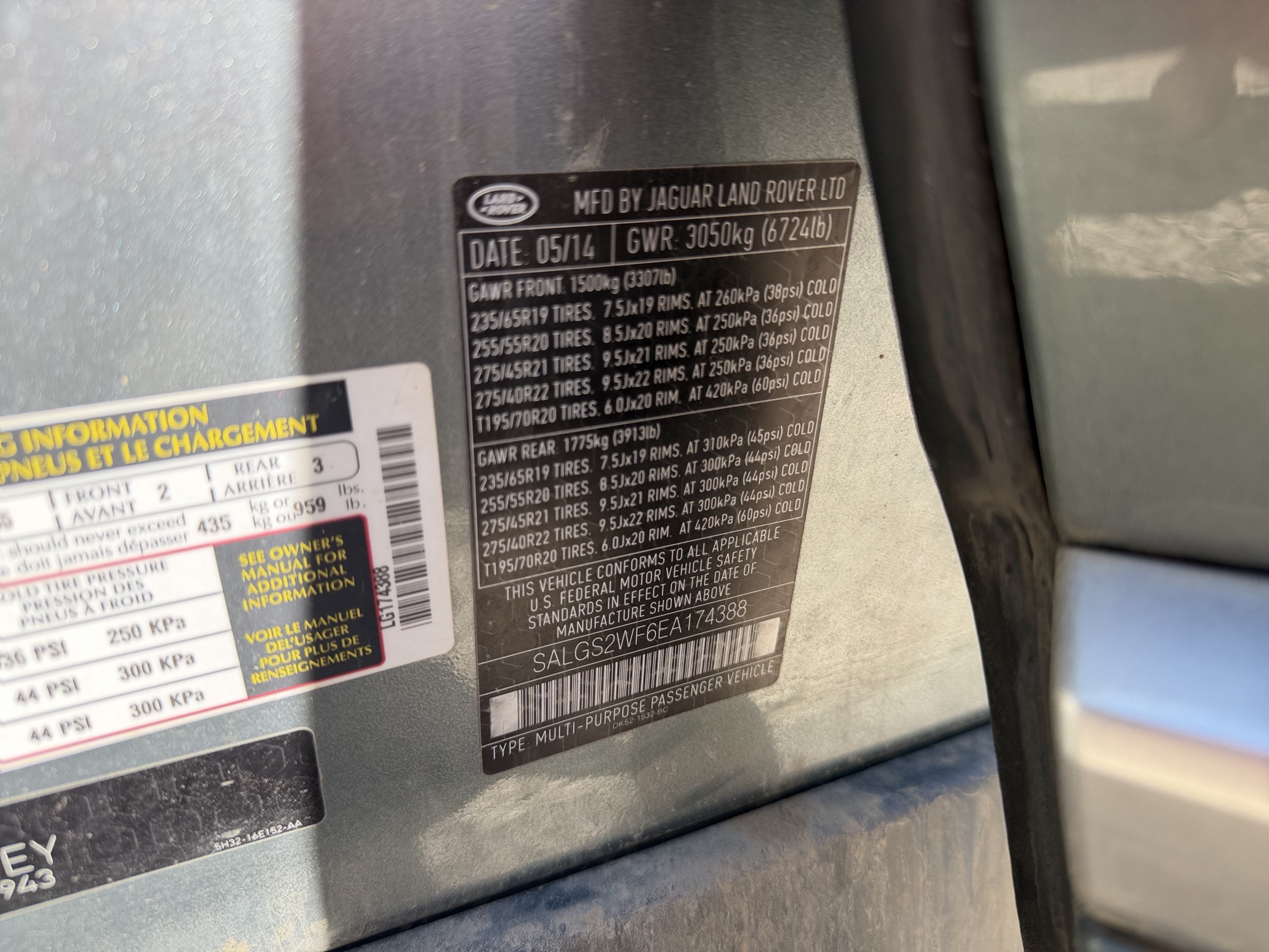 2014 land-rover range-rover 3.0l-v6-supercharged-hse with 167081 miles for sale near elk-river, minnesota 106494_47_door_vin_sticker.jpg