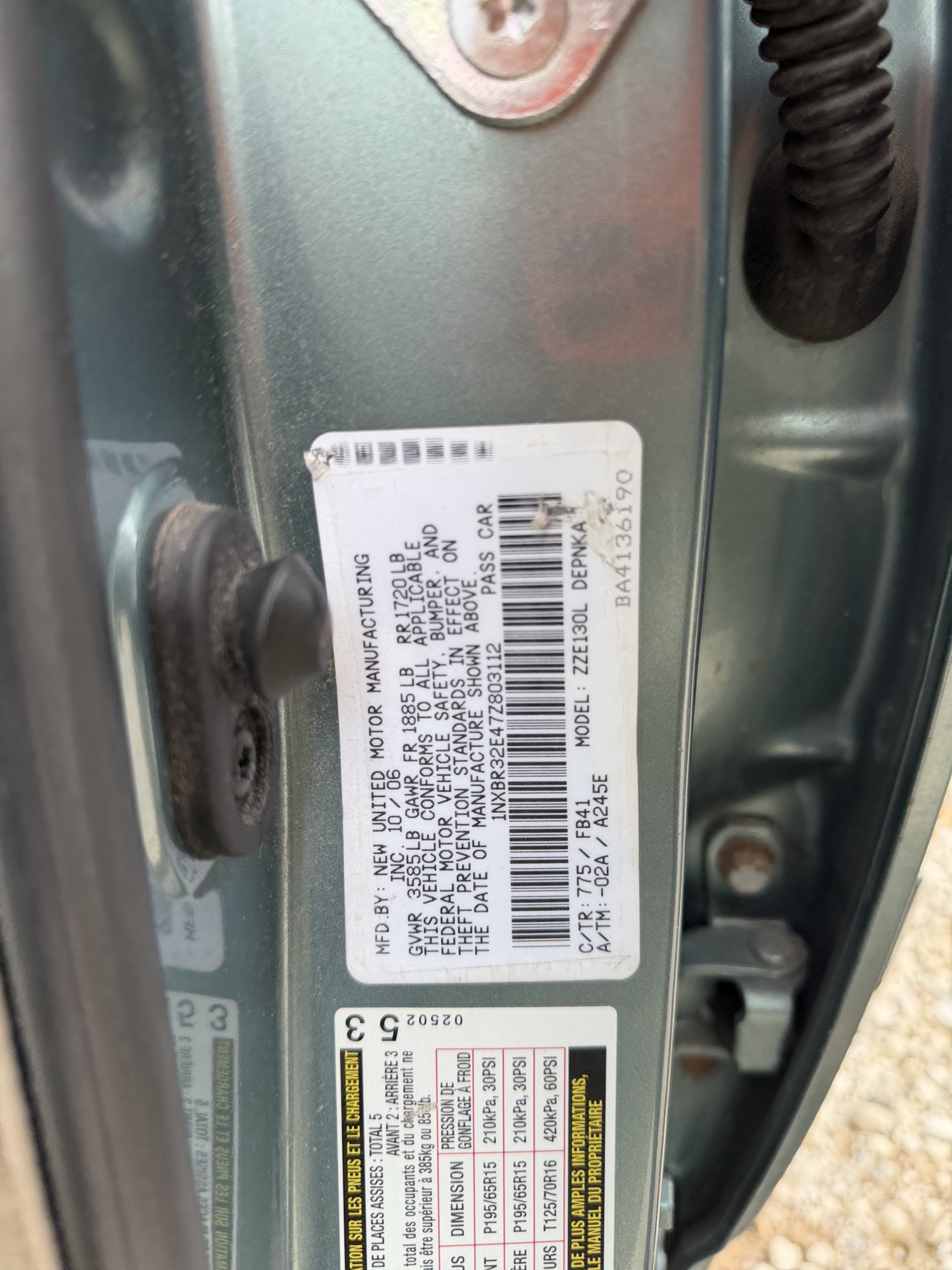2007 toyota corolla with 80829 miles for sale near elk-river, minnesota 106497_47_door_vin_sticker.jpg