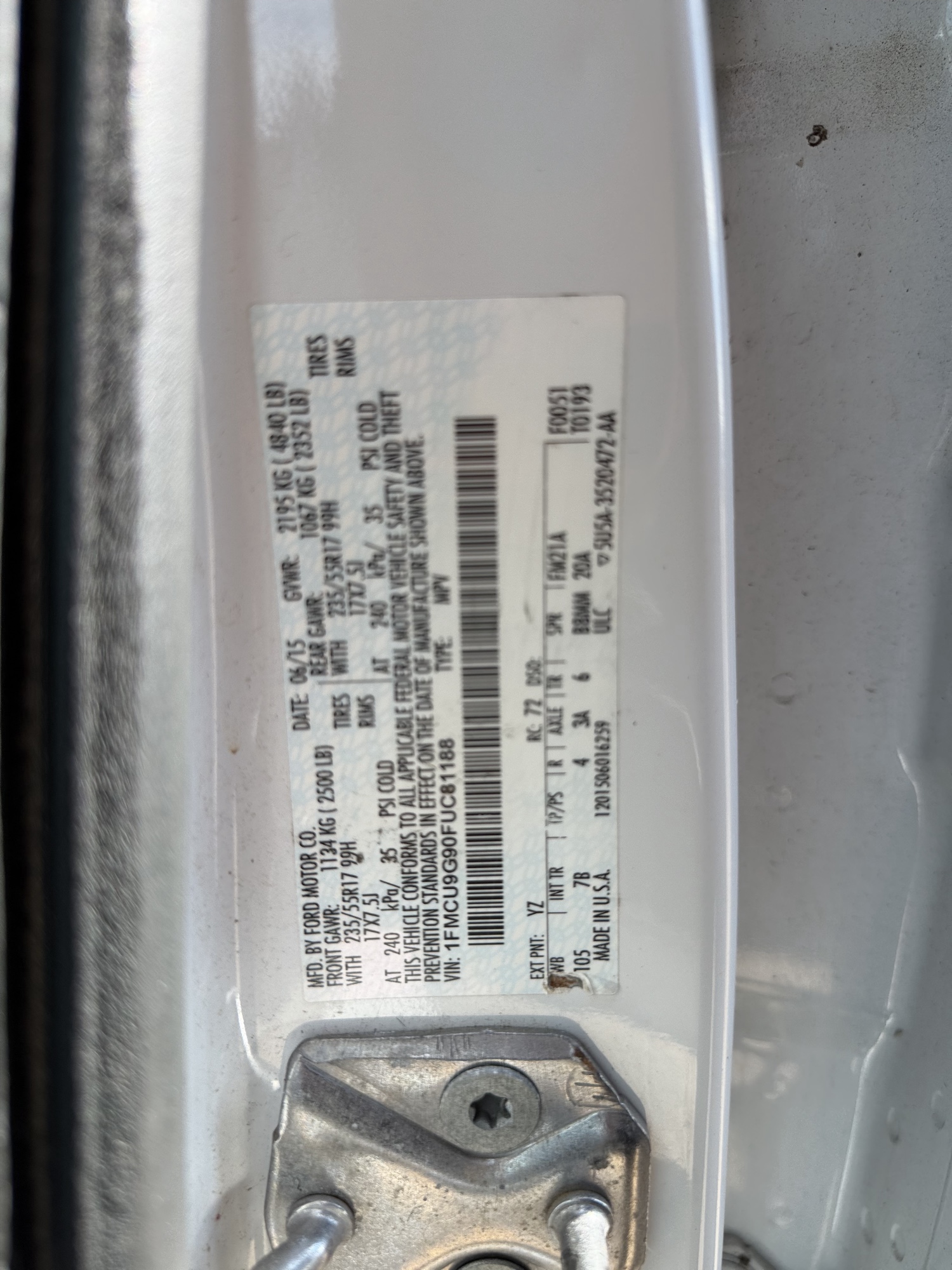 2015 ford escape se-4wd with 166884 miles for sale near elk-river, minnesota 106510_47_door_vin_sticker.jpg