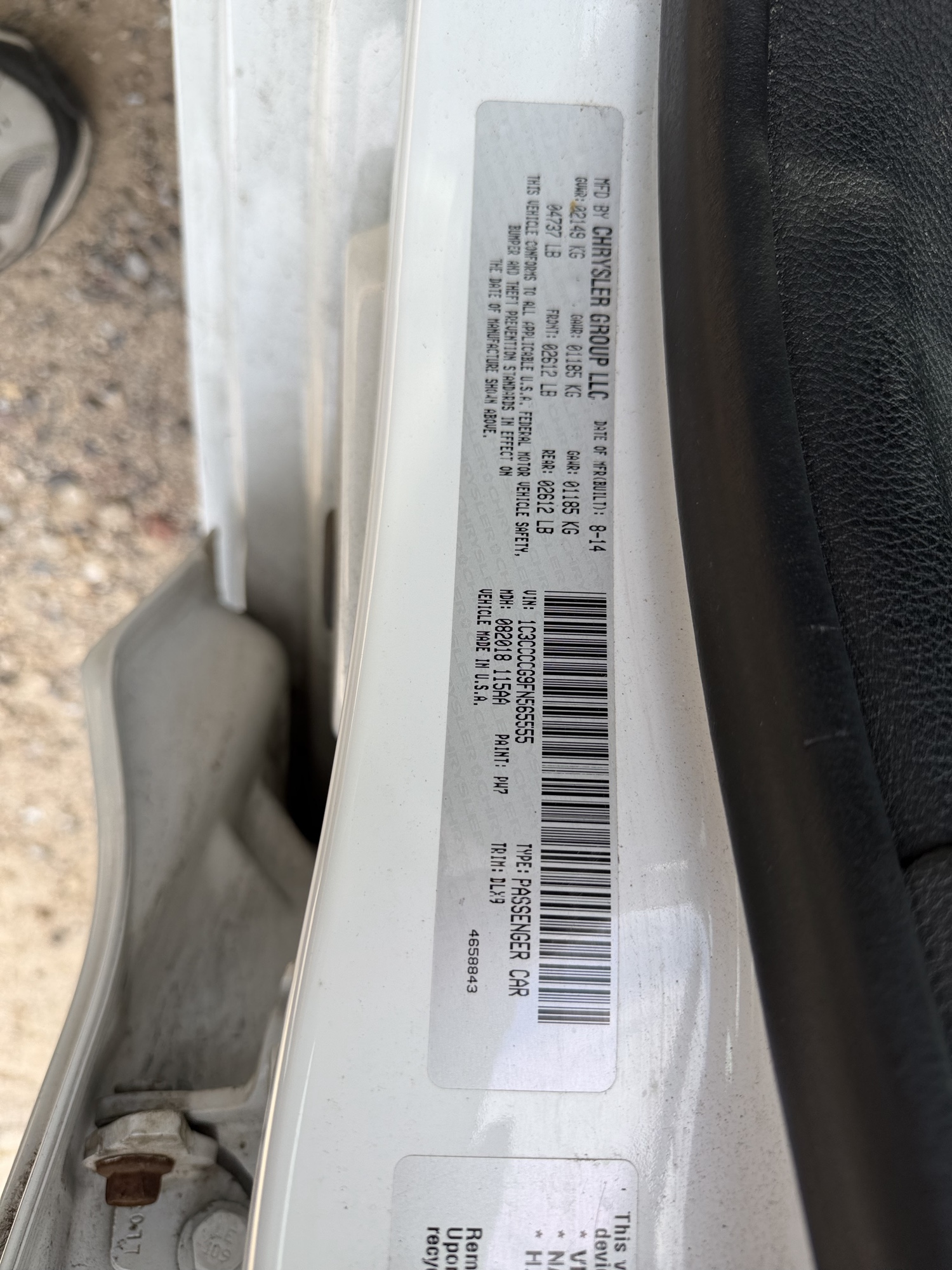 2015 chrysler 200 with 168904 miles for sale near elk-river, minnesota 106518_47_door_vin_sticker.jpg