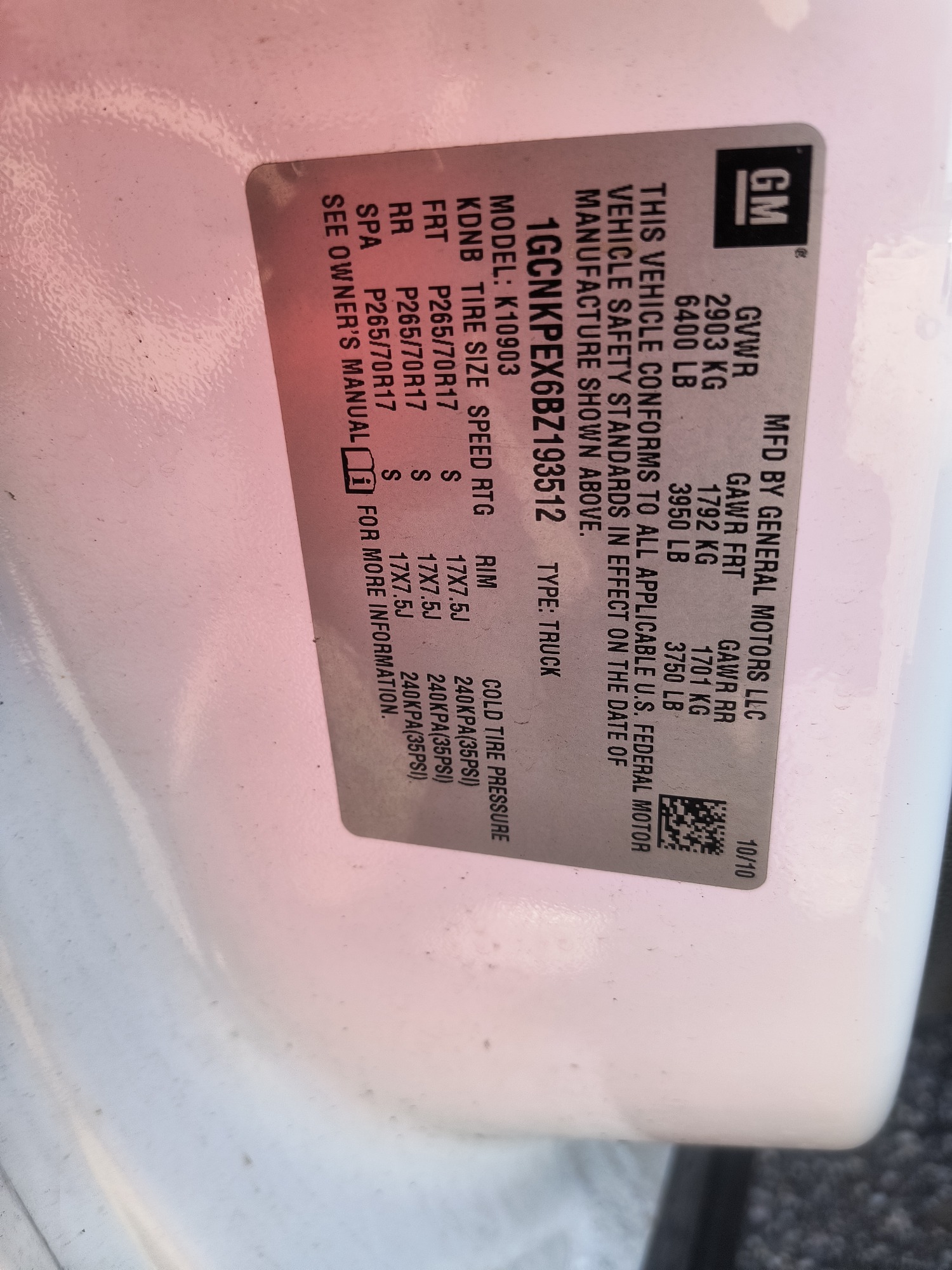 2011 chevrolet silverado-1500 work-truck-4wd with 252641 miles for sale near elk-river, minnesota 106527_47_door_vin_sticker.jpg