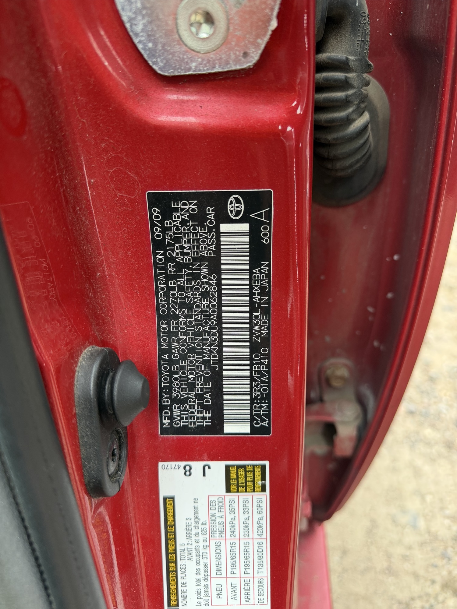 2010 toyota prius prius-ii with 249736 miles for sale near elk-river, minnesota 106528_47_door_vin_sticker.jpg