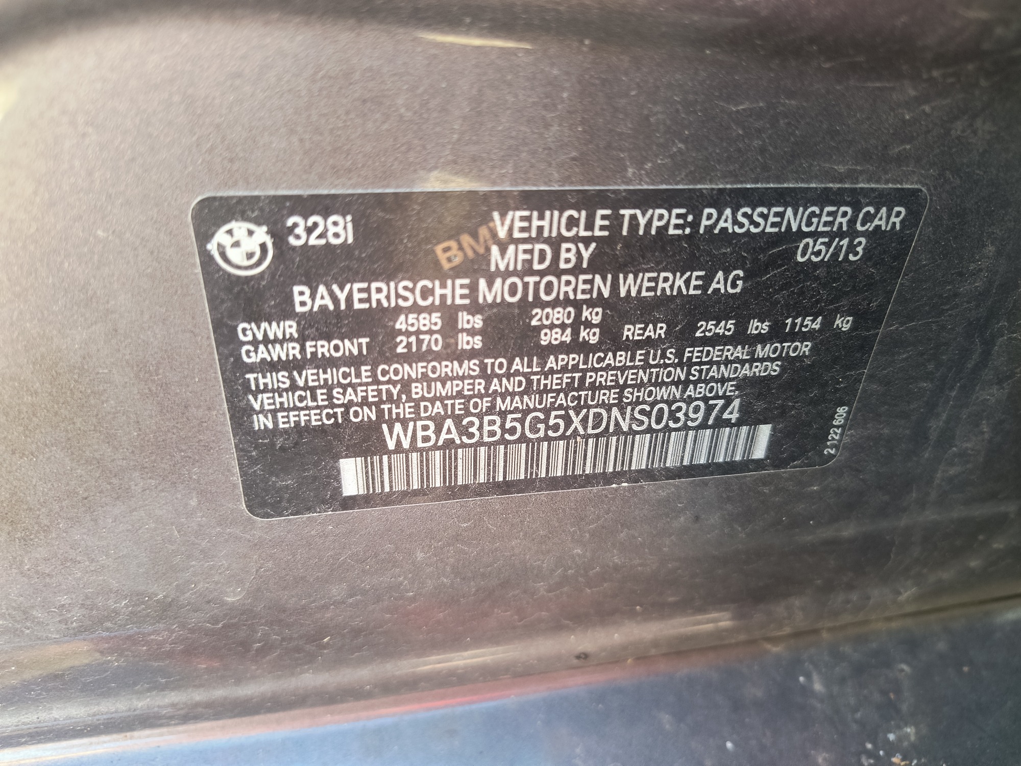 2013 bmw 3-series 328i-xdrive-sedan with 309815 miles for sale near elk-river, minnesota 106543_47_door_vin_sticker.jpg