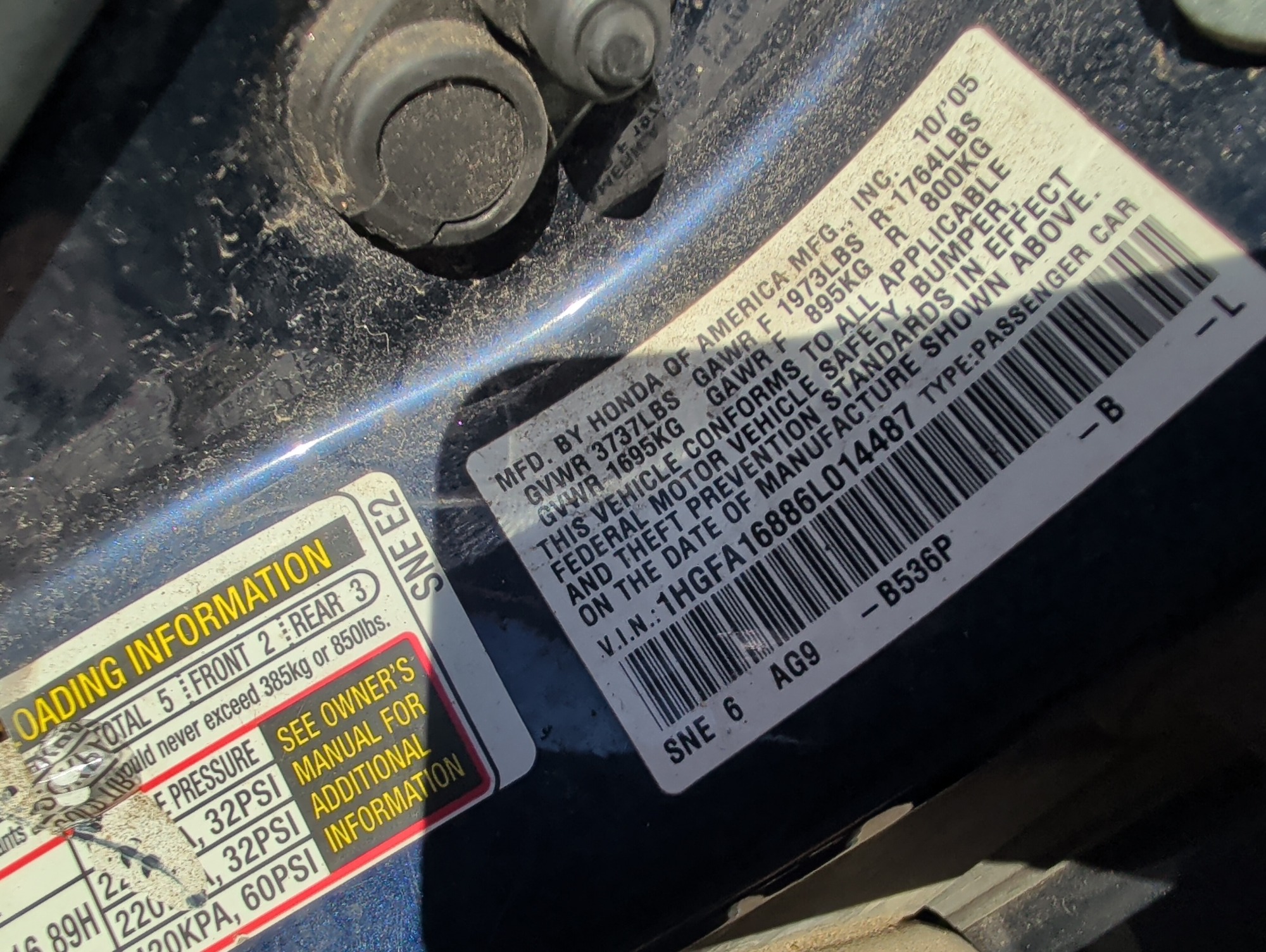 2006 honda civic ex-sedan-at with 168786 miles for sale near elk-river, minnesota 106550_47_door_vin_sticker.jpg