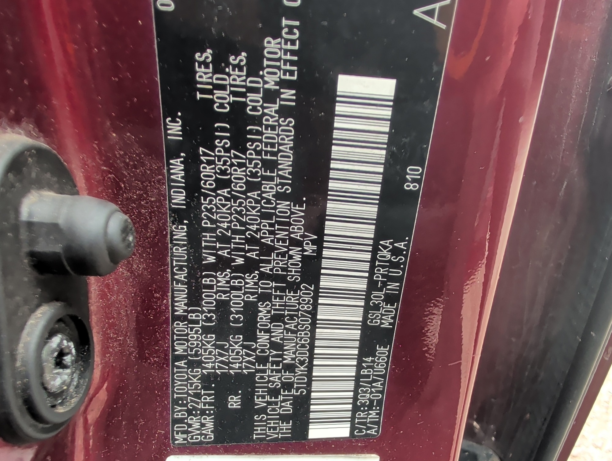 2011 toyota sienna limited-7-pass-v6 with 217246 miles for sale near elk-river, minnesota 106553_47_door_vin_sticker.jpg