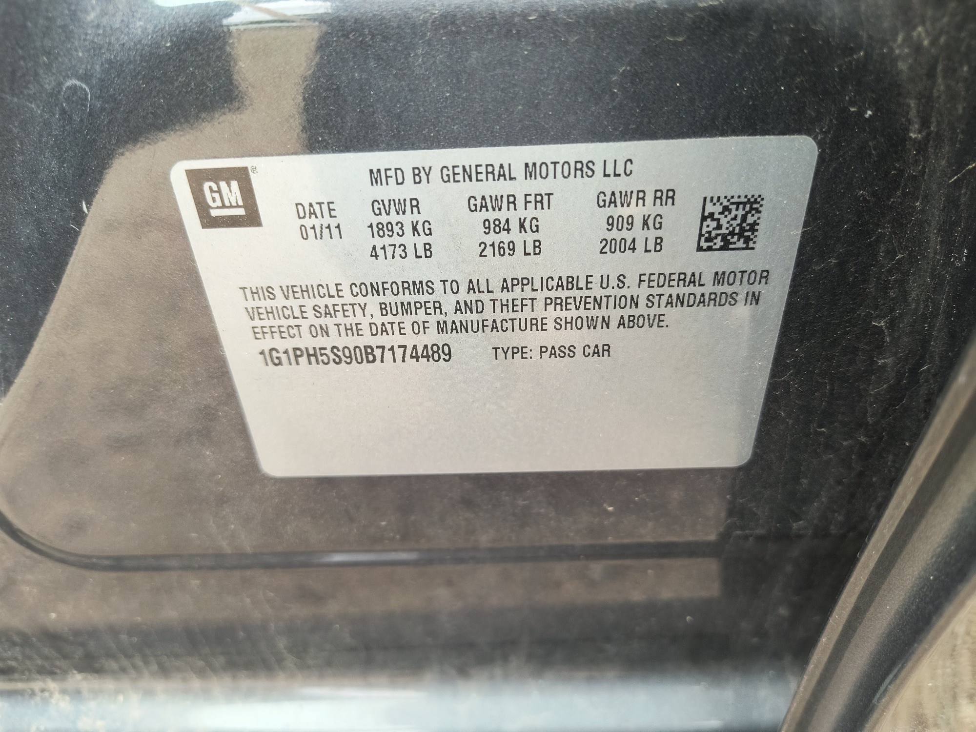 2011 chevrolet cruze ltz with 157761 miles for sale near elk-river, minnesota 106554_47_door_vin_sticker.jpg