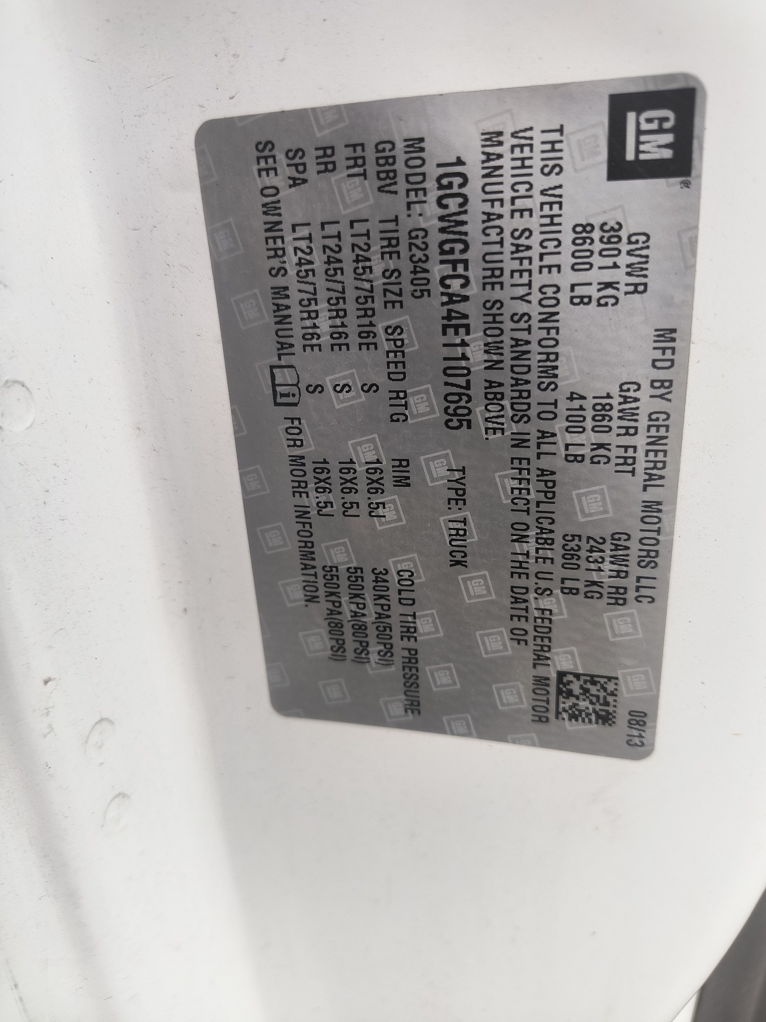 2014 chevrolet express 2500-cargo with 199160 miles for sale near elk-river, minnesota 106556_47_door_vin_sticker.jpg