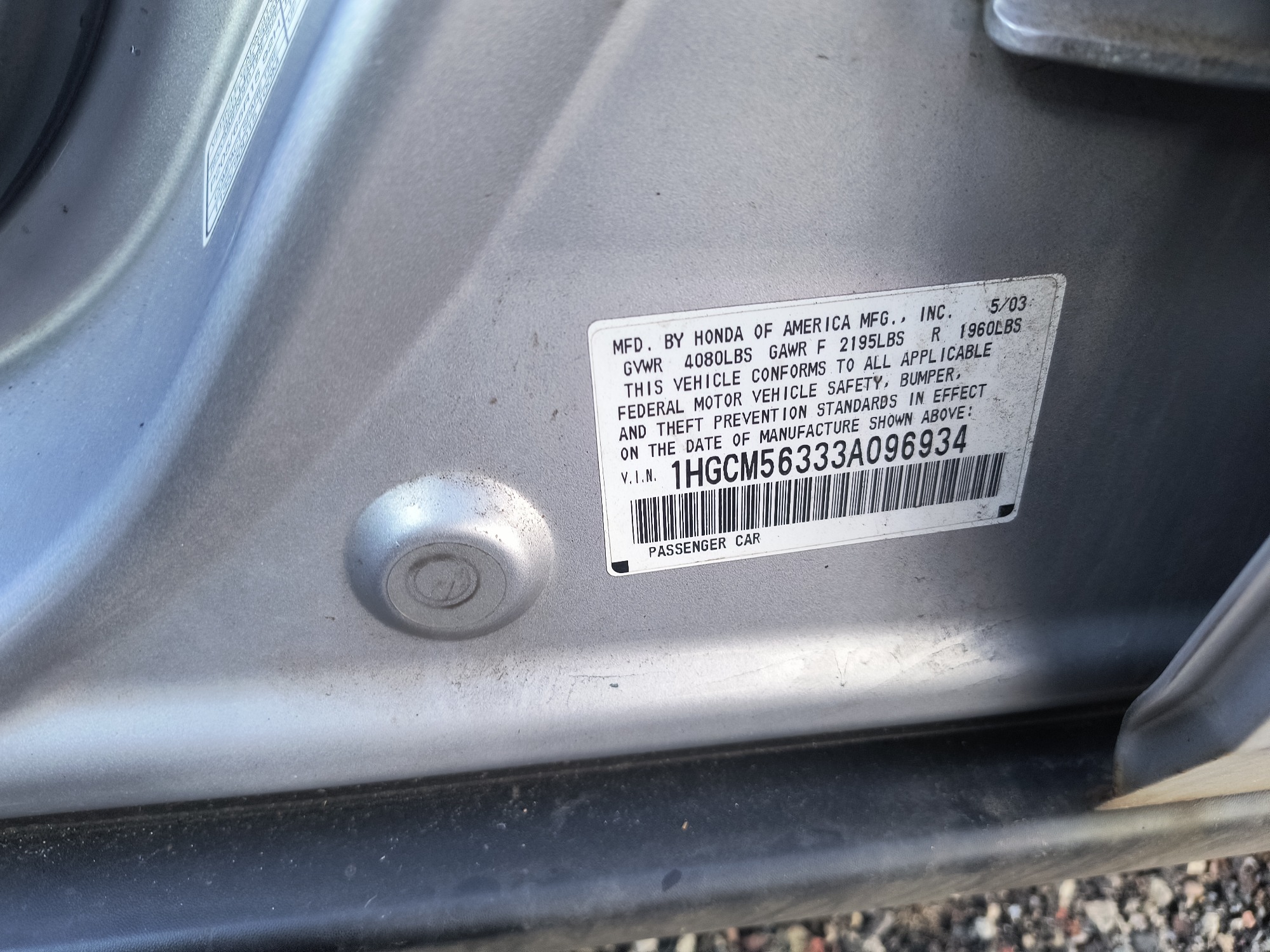 2003 honda accord lx-sedan-at for sale near Elk River, Minnesota 106591_47_door_vin_sticker.jpg