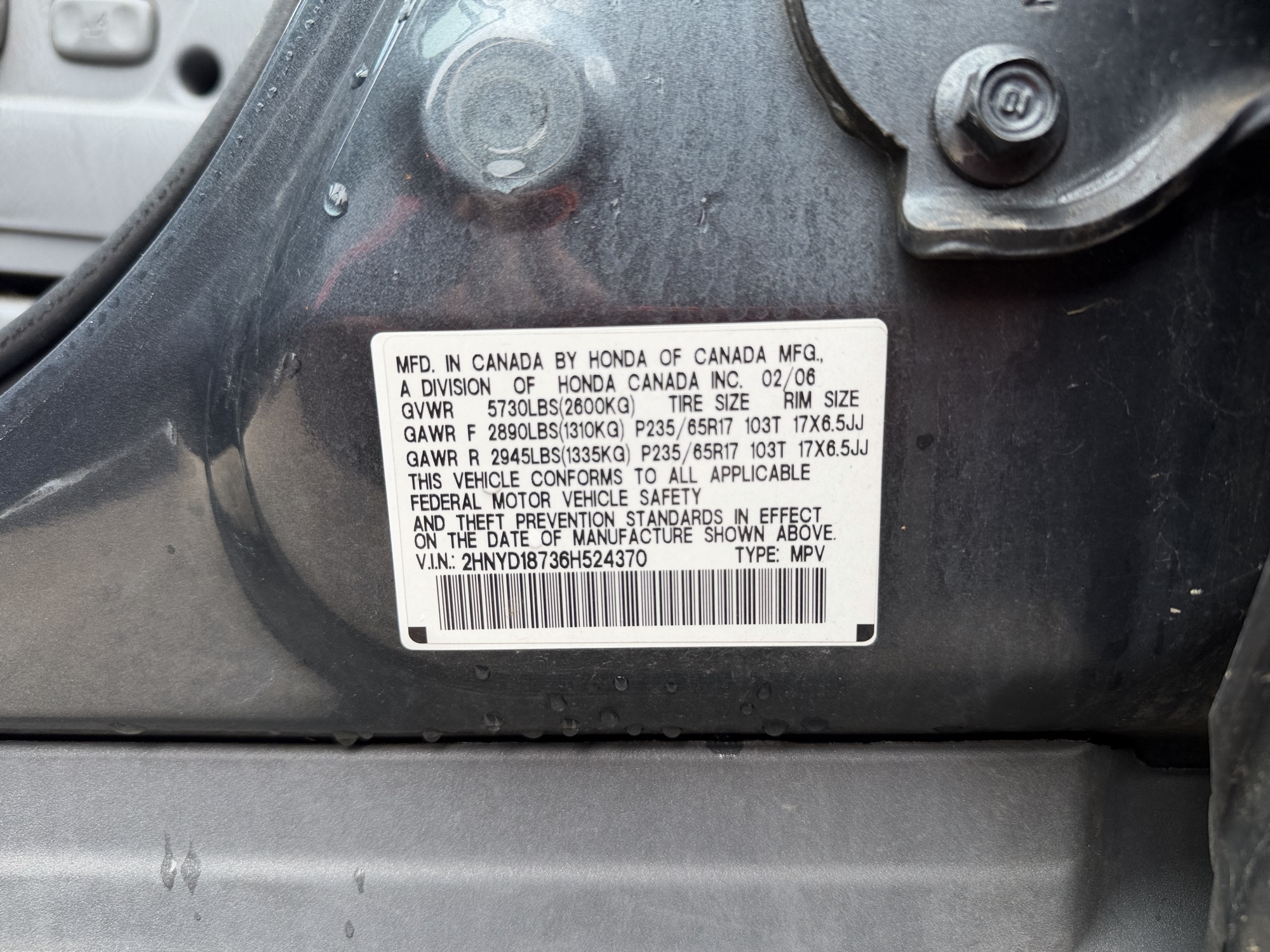 2006 acura mdx touring with 221119 miles for sale near Elk River, Minnesota 106605_47_door_vin_sticker.jpg