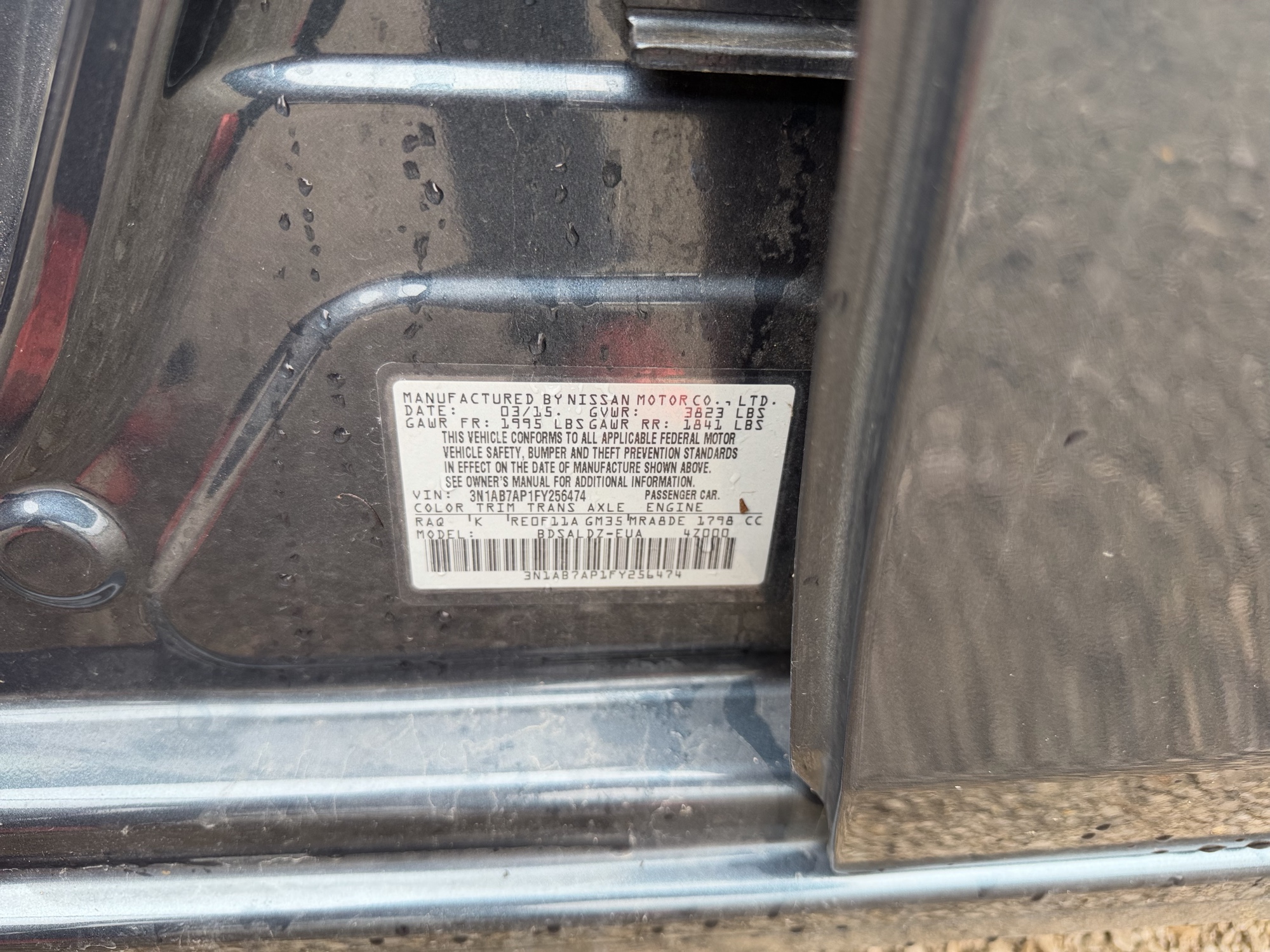 2015 nissan sentra s-6mt with 70790 miles for sale near St. Louis, Missouri 106617_47_door_vin_sticker.jpg