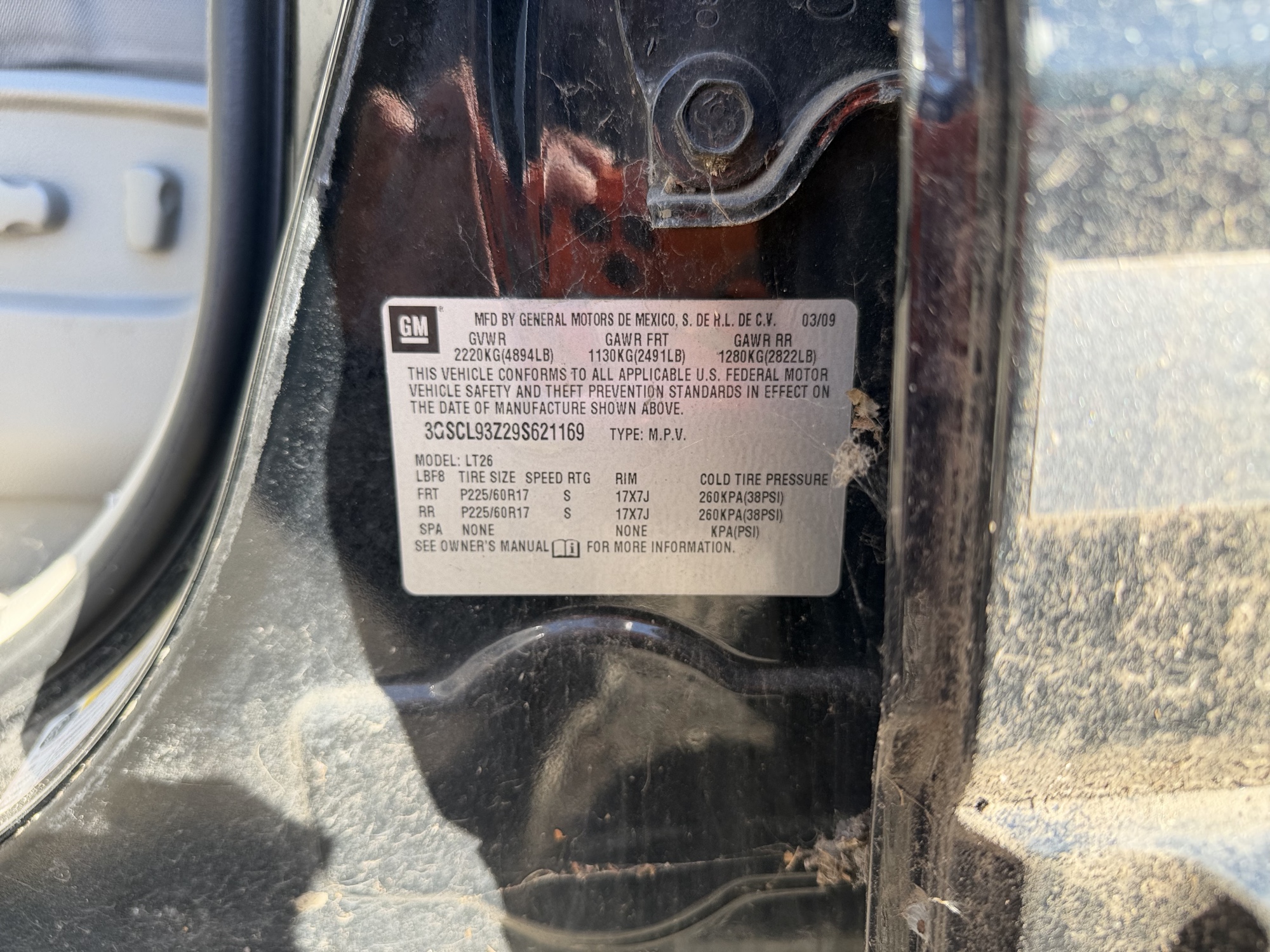 2009 saturn vue-green-line-hybrid fwd with 81619 miles for sale near Elk River, Minnesota 106620_47_door_vin_sticker.jpg
