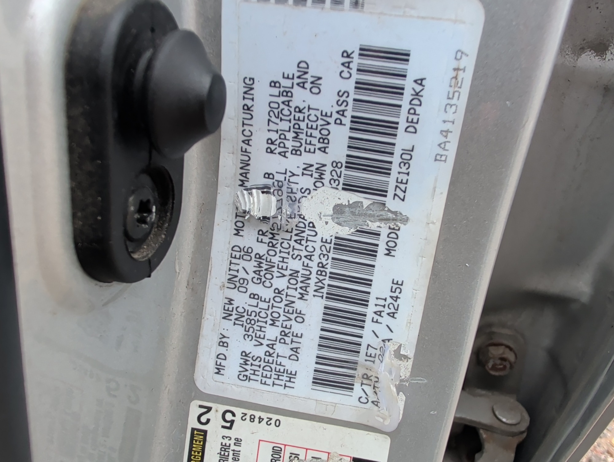 2007 toyota corolla ce with 173168 miles for sale near Elk River, Minnesota 106641_47_door_vin_sticker.jpg
