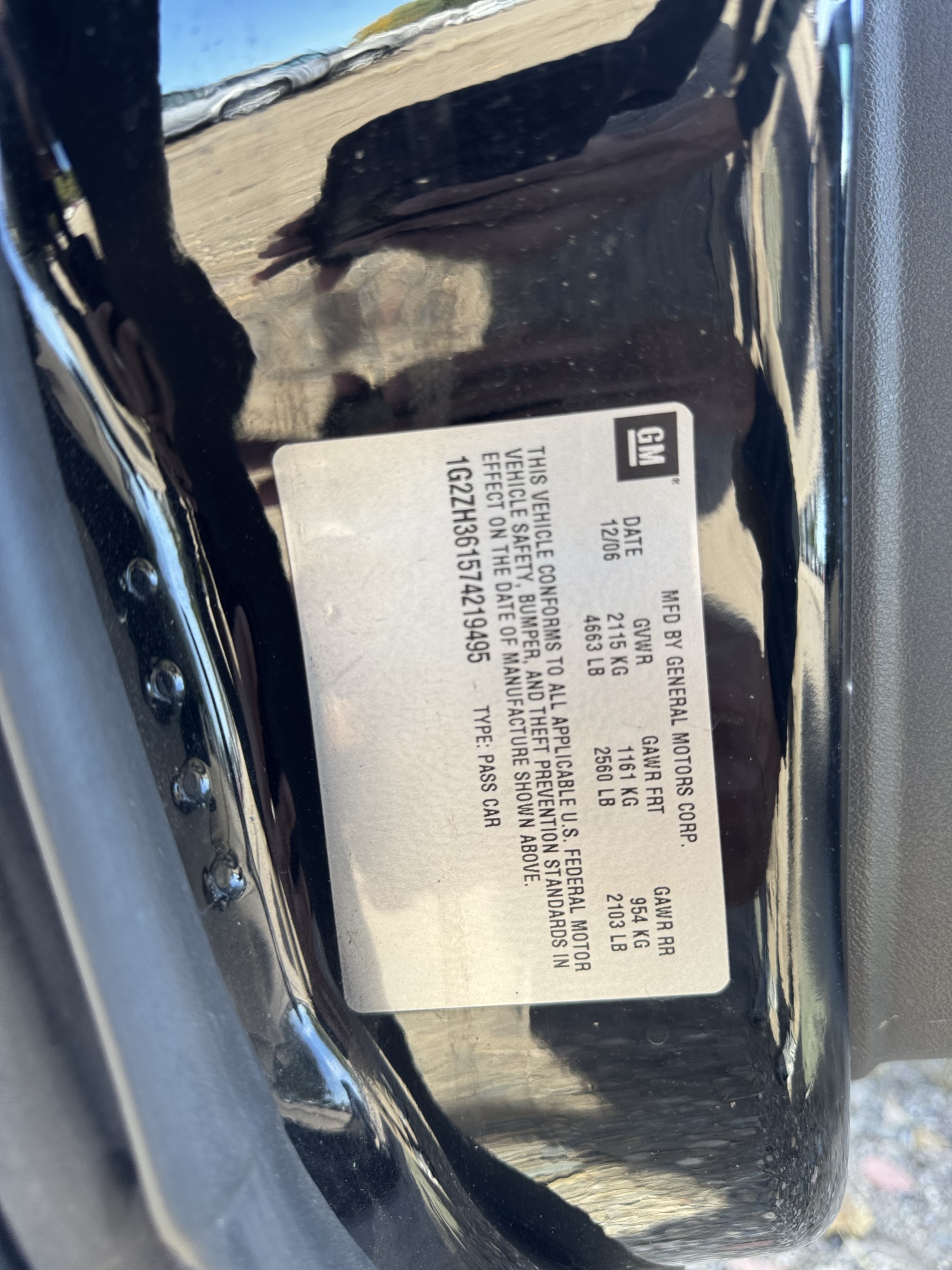 2007 pontiac g6 gt-convertible with 137159 miles for sale near Elk River, Minnesota 106649_47_door_vin_sticker.jpg