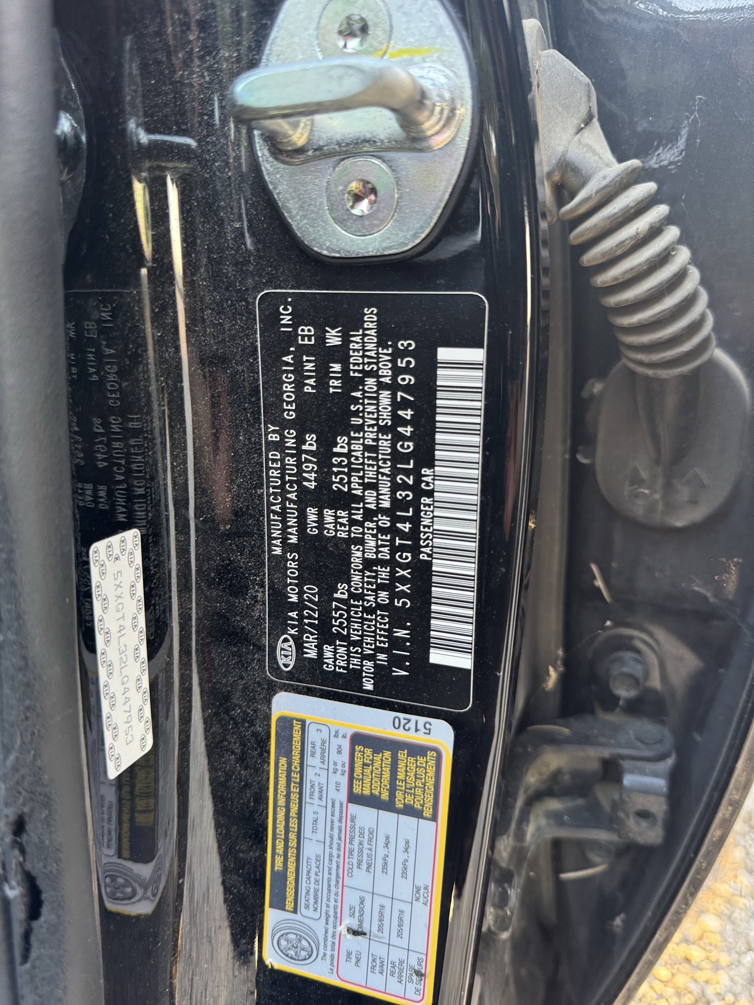 2020 kia optima lx with 79869 miles for sale near Elk River, Minnesota 106650_47_door_vin_sticker.jpg