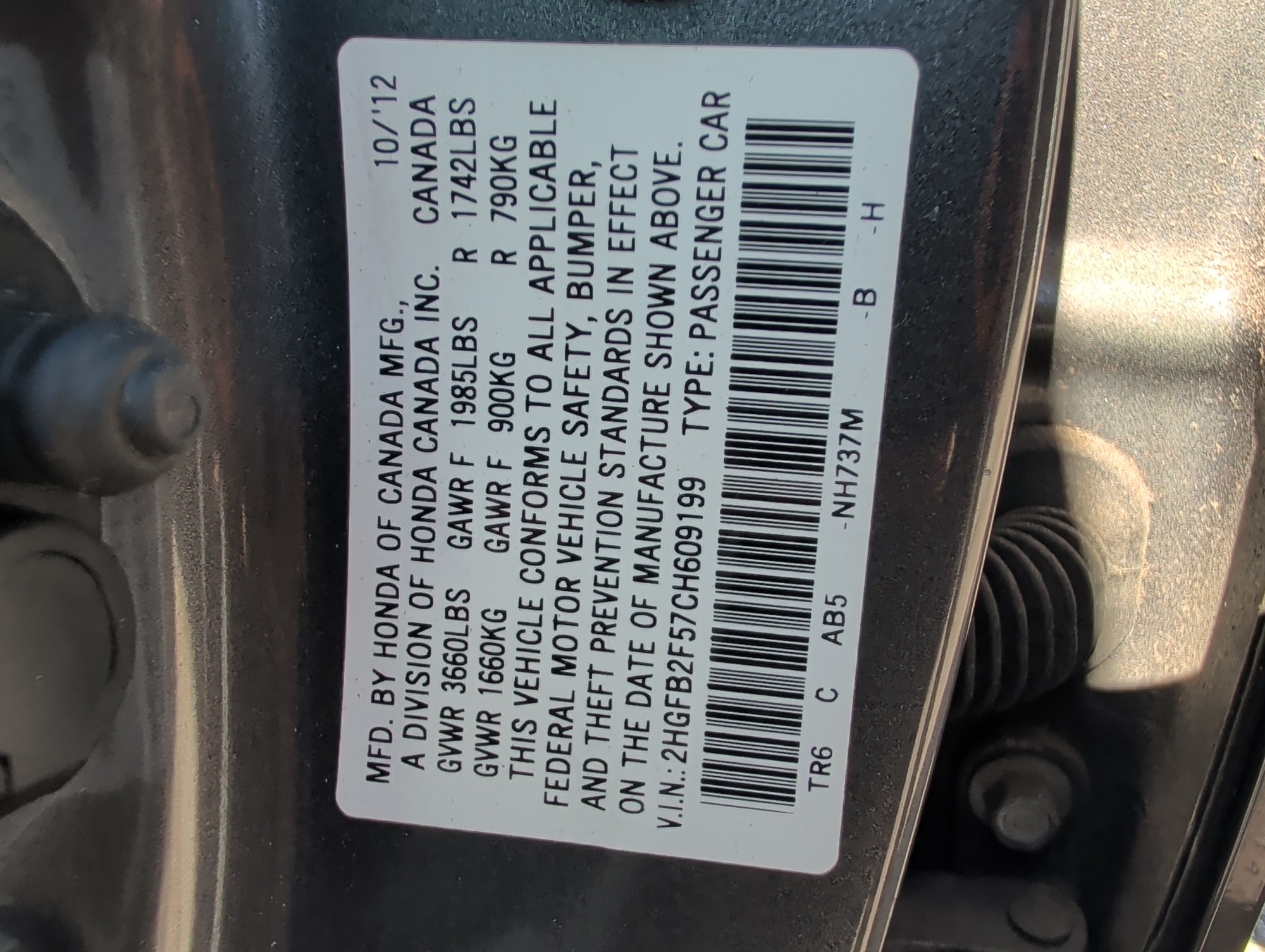 2012 honda civic lx-sedan-5-speed-at with 150021 miles for sale near Elk River, Minnesota 106655_47_door_vin_sticker.jpg
