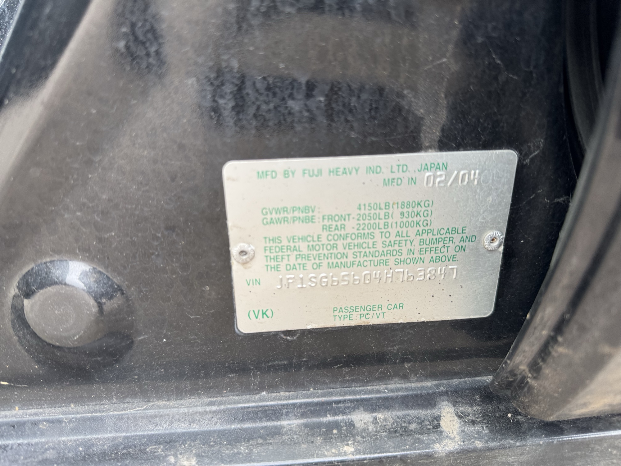 2004 subaru forester 2.5-xs with 87813 miles for sale near Elk River, Minnesota 106690_47_door_vin_sticker.jpg