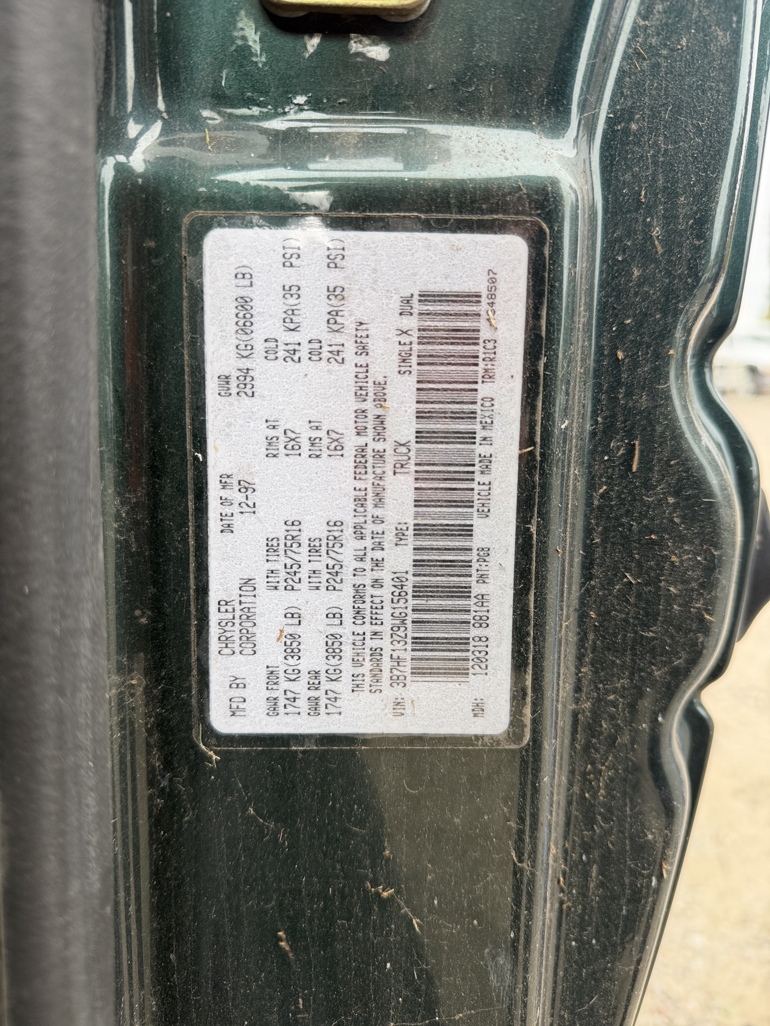 1998 dodge ram-1500 quad-cab-8-ft.-bed-4wd with 133361 miles for sale near Elk River, Minnesota 106699_47_door_vin_sticker.jpg
