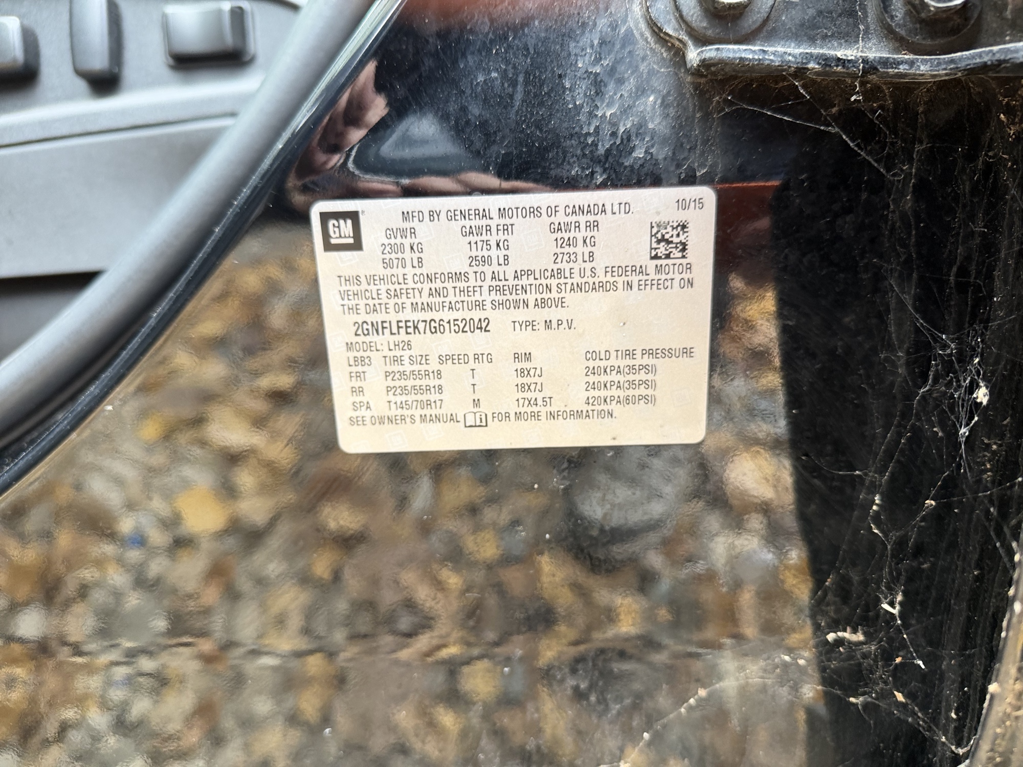 2016 chevrolet equinox lt-awd for sale near Elk River, Minnesota 106708_47_door_vin_sticker.jpg