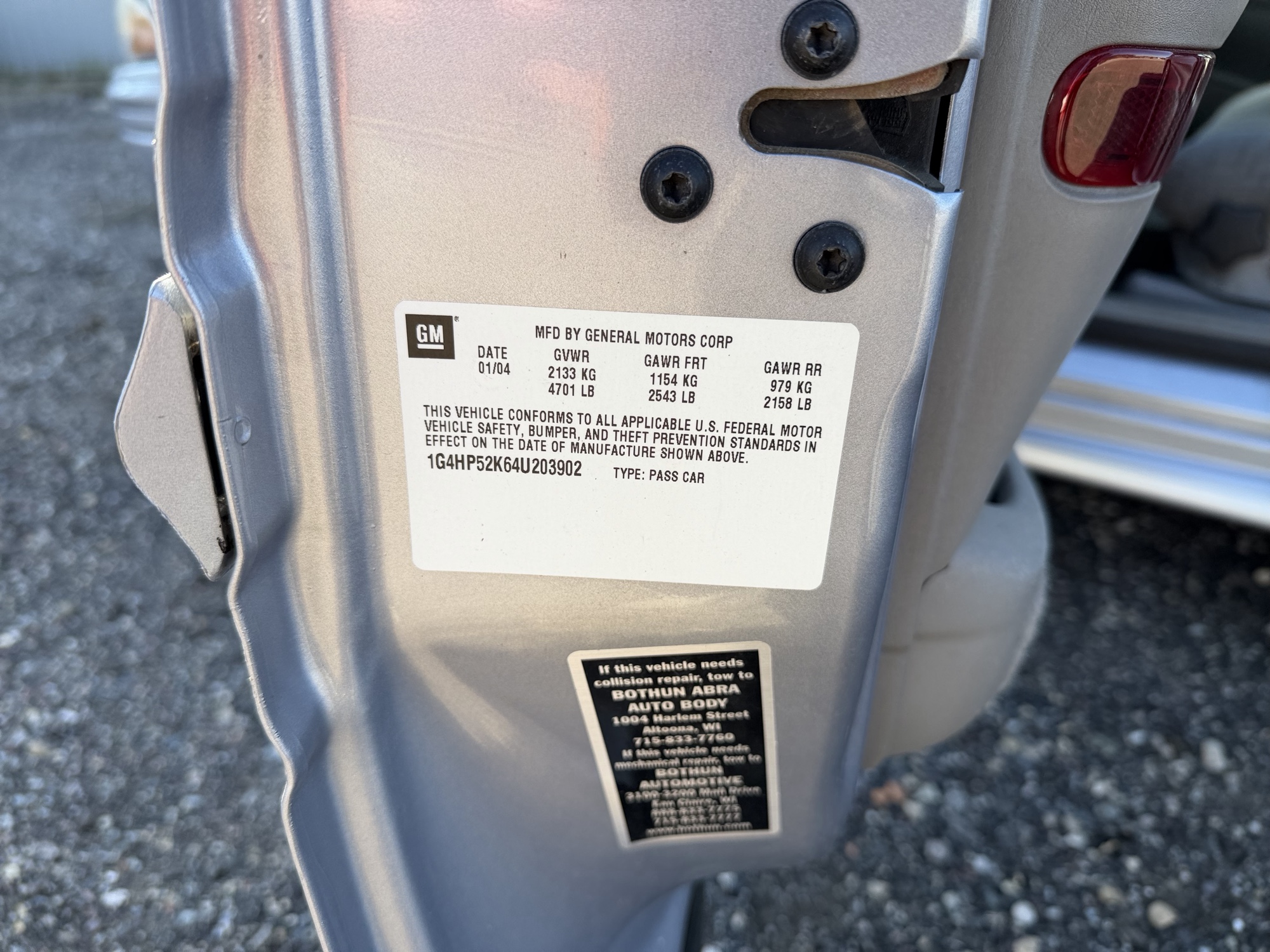 2004 buick lesabre custom with 243841 miles for sale near Elk River, Minnesota 106716_47_door_vin_sticker.jpg