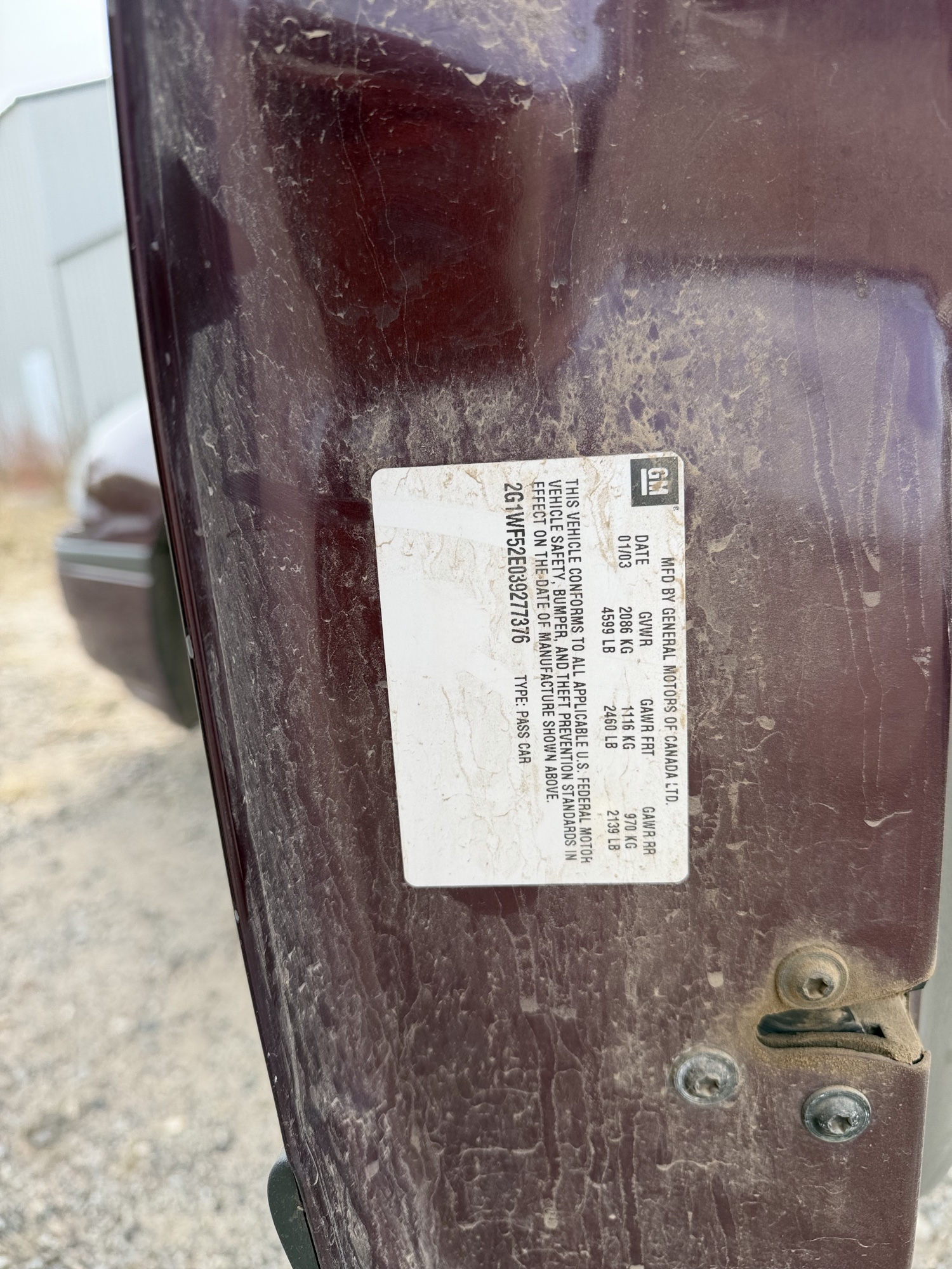 2003 chevrolet impala base with 320815 miles for sale near Elk River, Minnesota 106721_47_door_vin_sticker.jpg