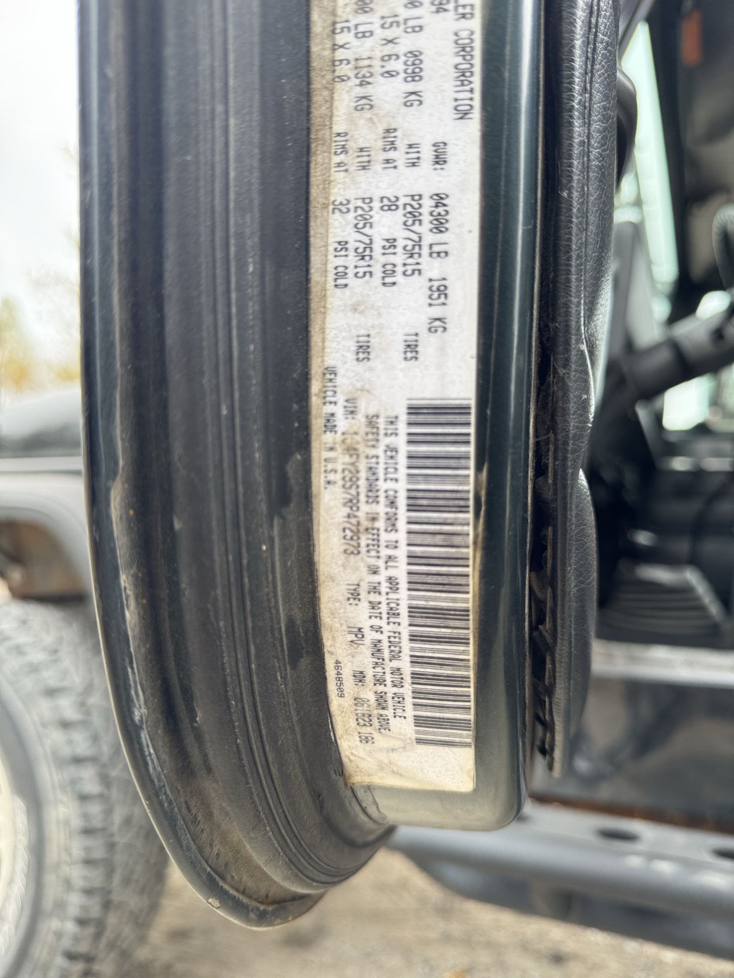1995 jeep wrangler s with 122426 miles for sale near Elk River, Minnesota 106738_47_door_vin_sticker.jpg
