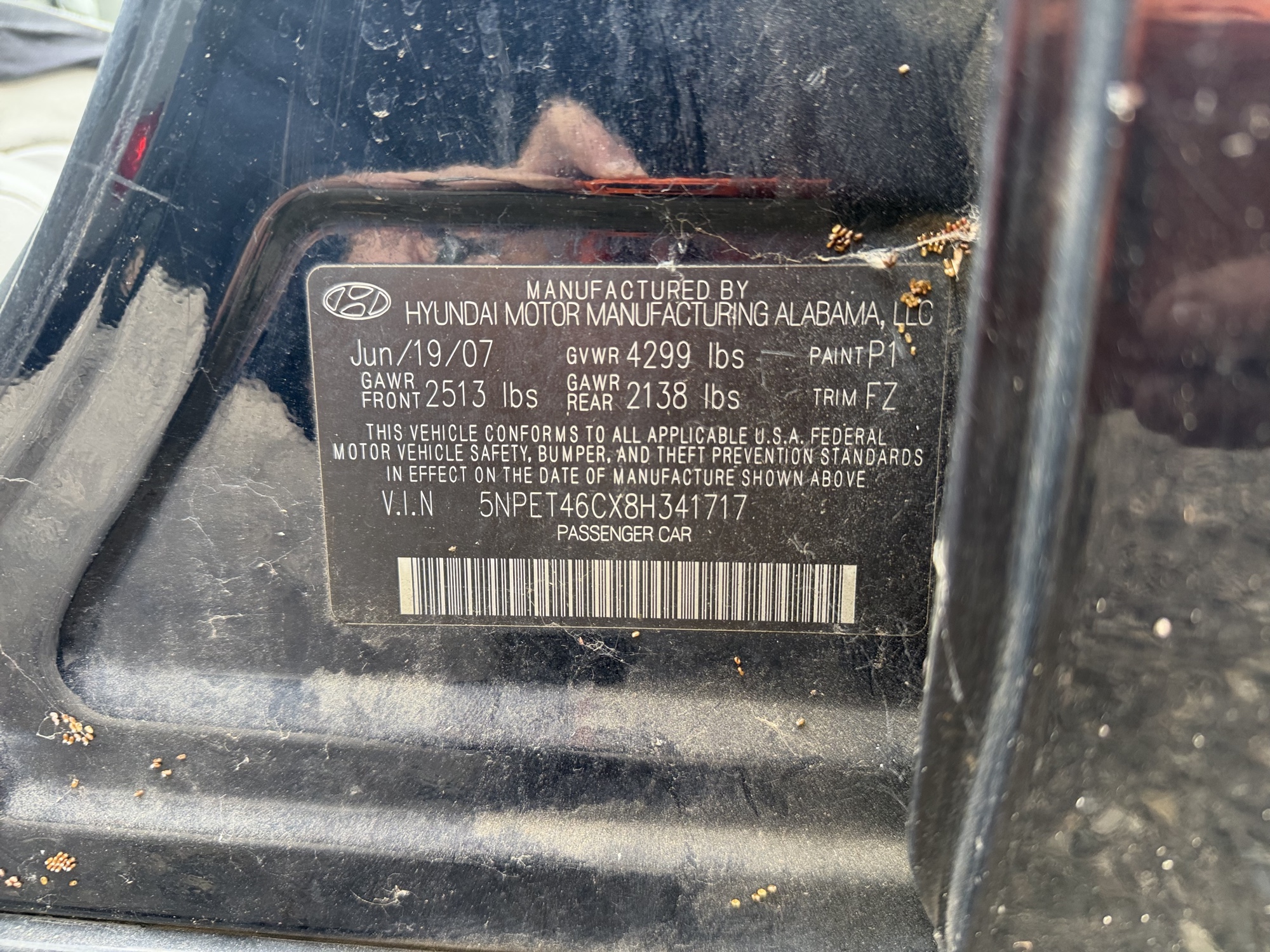 2008 hyundai sonata gls with 152426 miles for sale near Elk River, Minnesota 106768_47_door_vin_sticker.jpg
