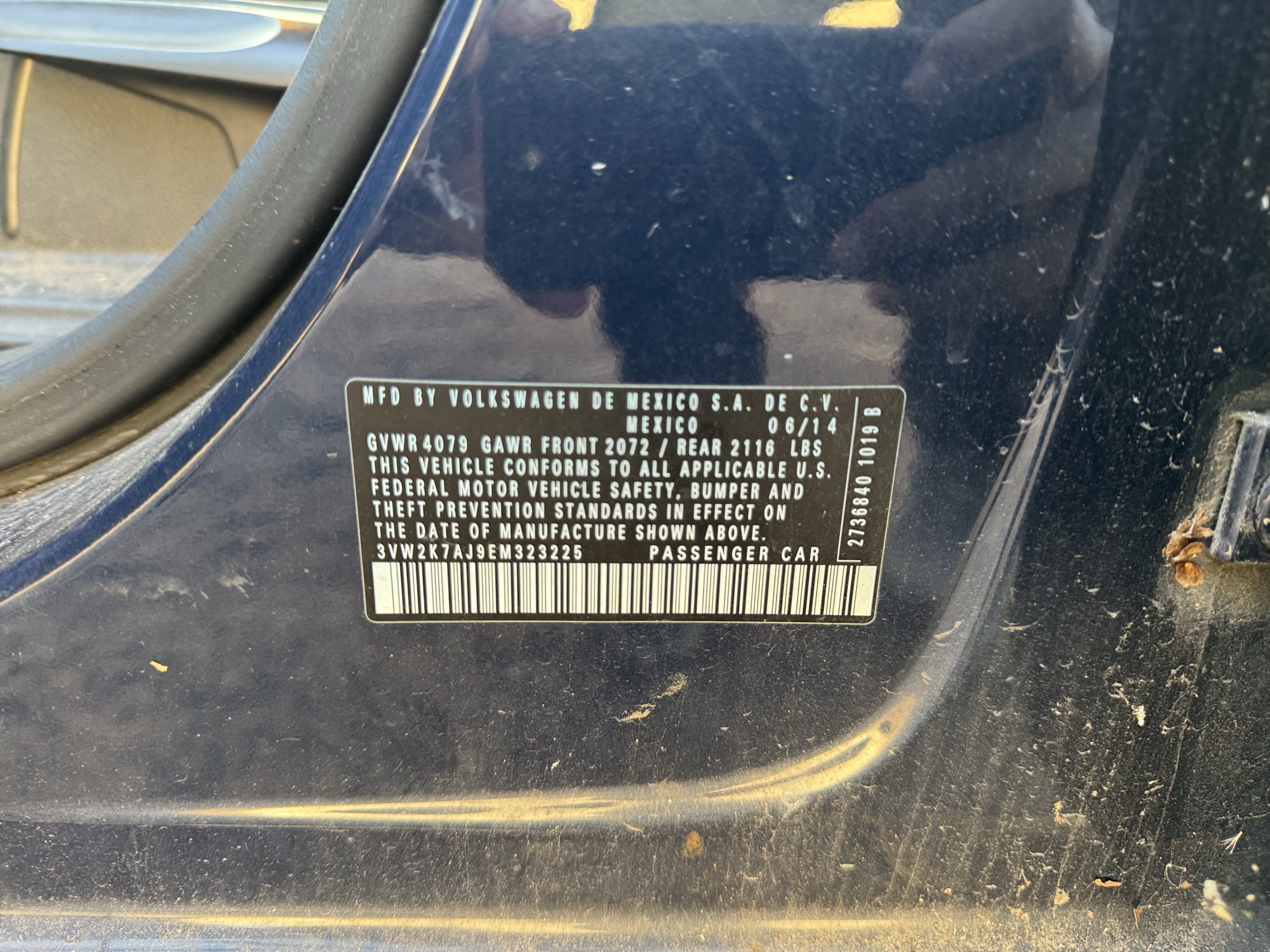 2014 volkswagen jetta s with 161240 miles for sale near Elk River, Minnesota 106775_47_door_vin_sticker.jpg