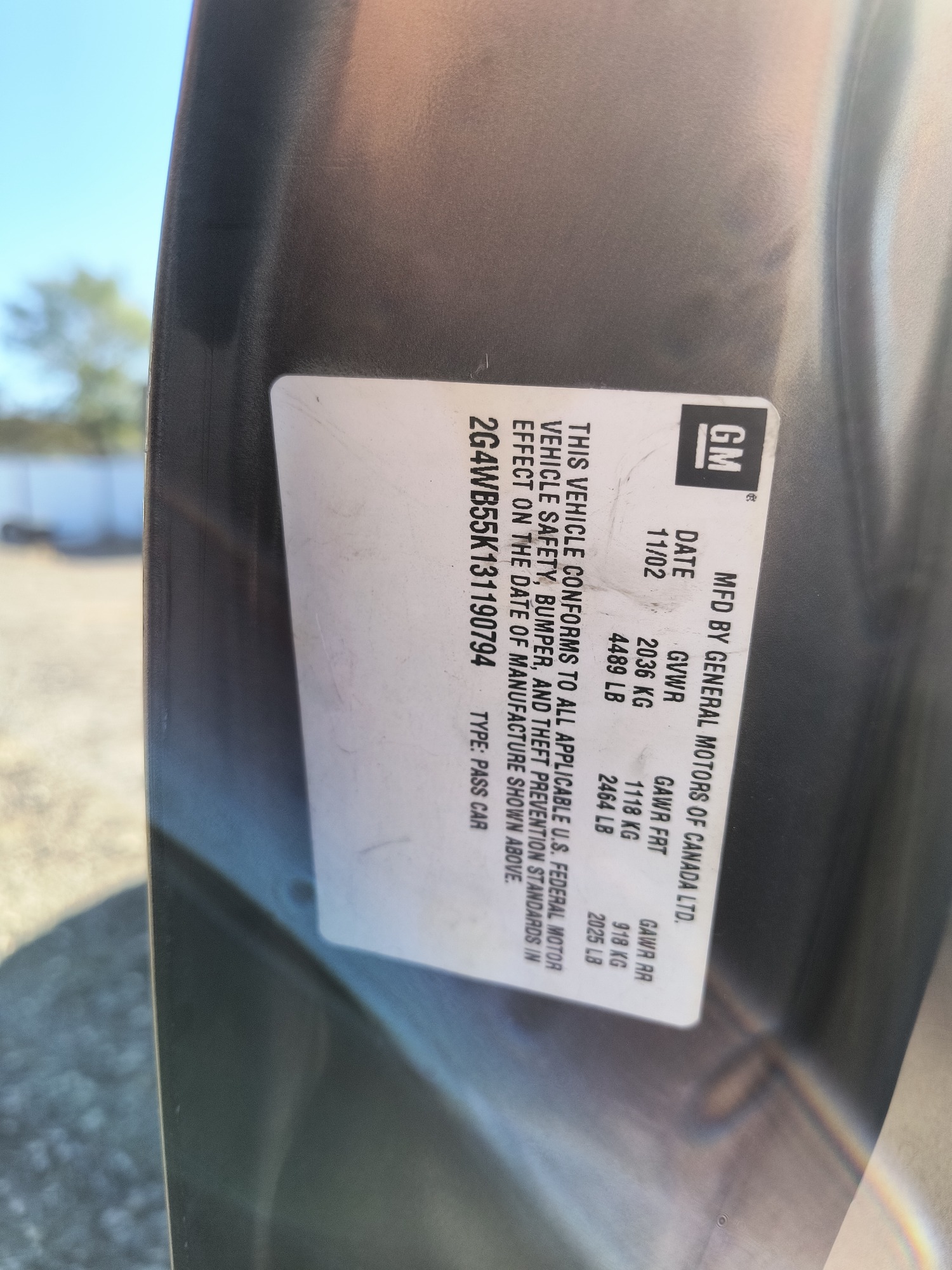 2003 buick regal ls with 94576 miles for sale near Elk River, Minnesota 106776_47_door_vin_sticker.jpg