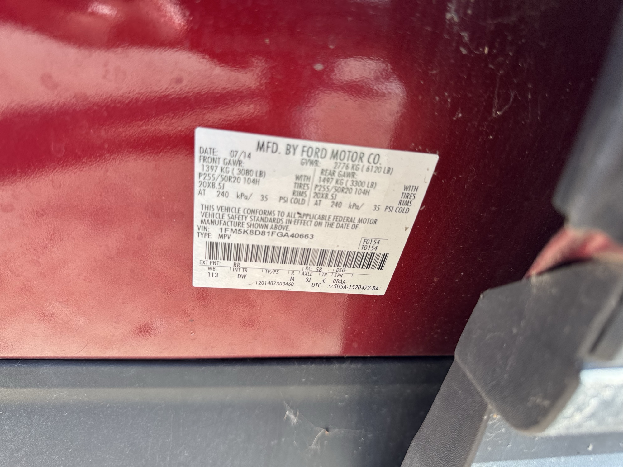2015 ford explorer xlt-4wd with 246693 miles for sale near Elk River, Minnesota 106782_47_door_vin_sticker.jpg