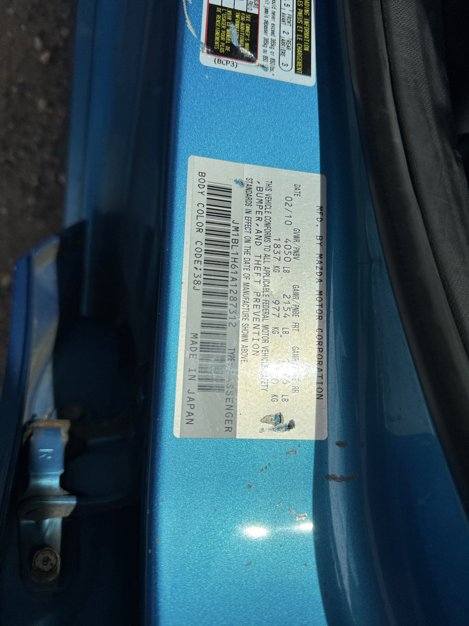 2010 mazda mazda3 s-grand-touring-5-door with 223659 miles for sale near Elk River, Minnesota 106785_47_door_vin_sticker.jpg