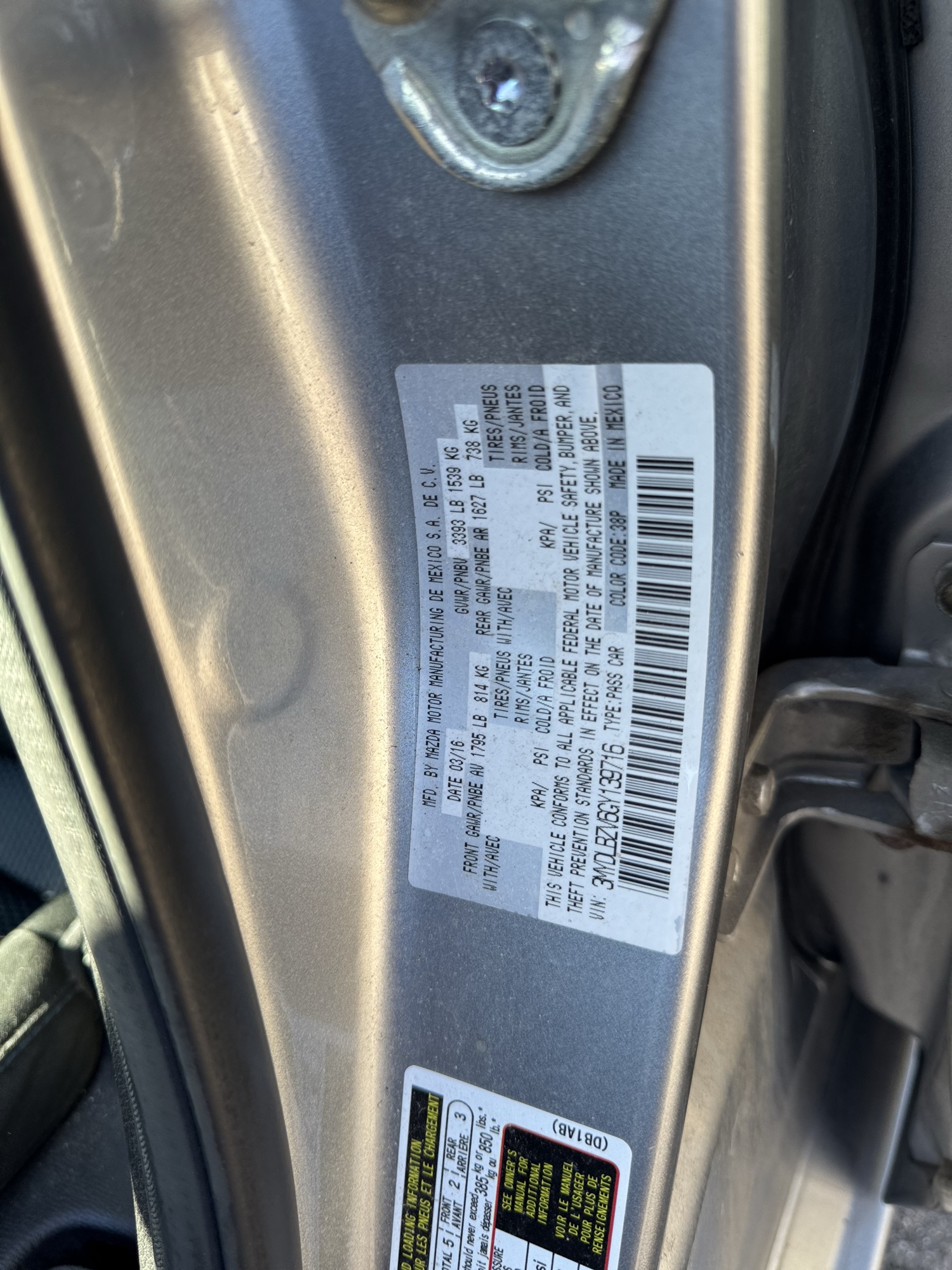 2016 scion ia 6a with 201849 miles for sale near Elk River, Minnesota 106804_47_door_vin_sticker.jpg