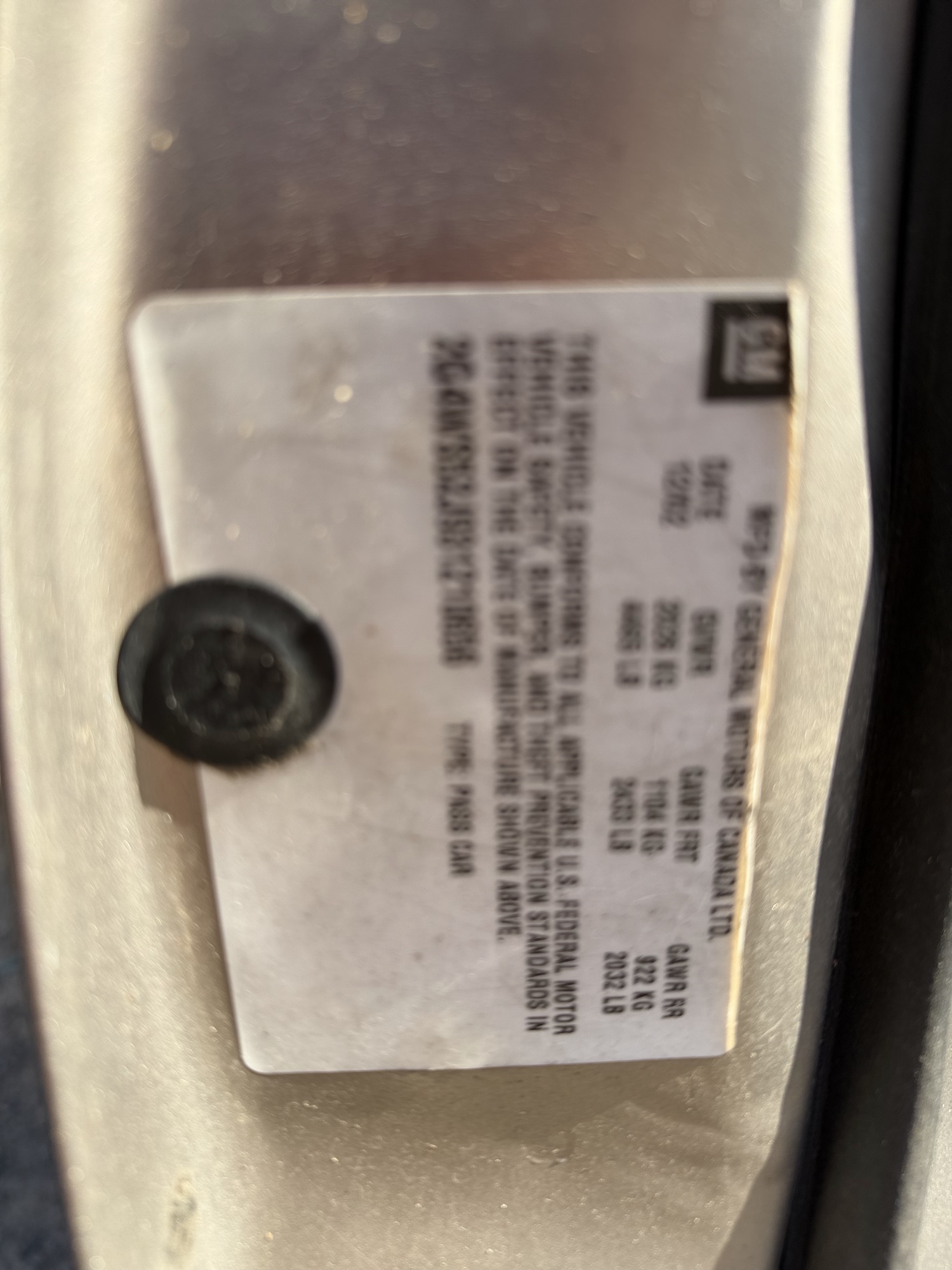 2003 buick century custom with 83665 miles for sale near Elk River, Minnesota 106811_47_door_vin_sticker.jpg